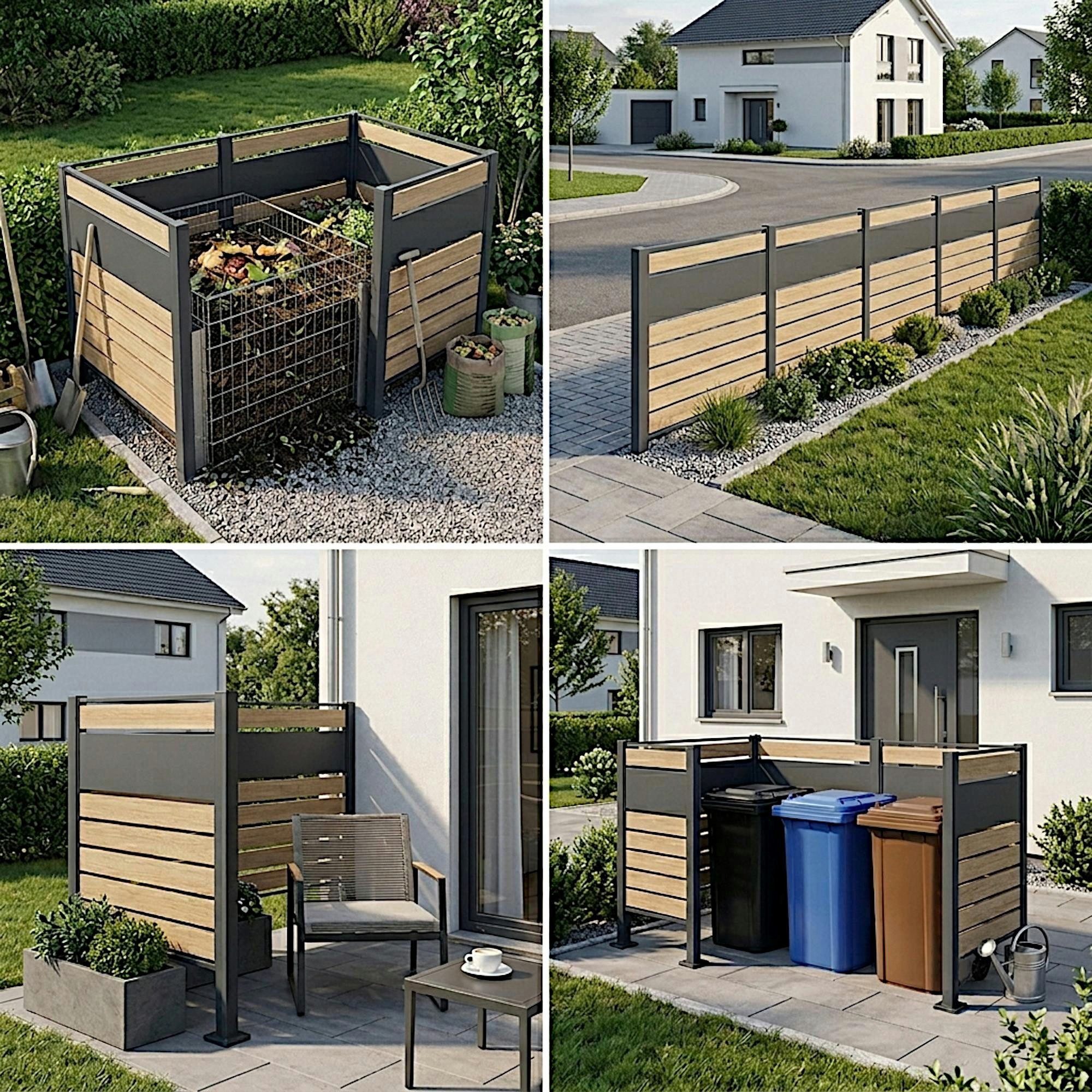 ESTEXO Mülltonnenbox Mülltonnenverkleidung 120 cm Garten Zaun 5 Sichtschutz Elemente