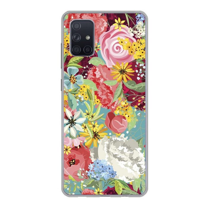 MuchoWow Handyhülle Eine farbenfrohe Illustration mit Blumenmuster Phone Case Handyhülle Samsung Galaxy A71 Silikon Schutzhülle