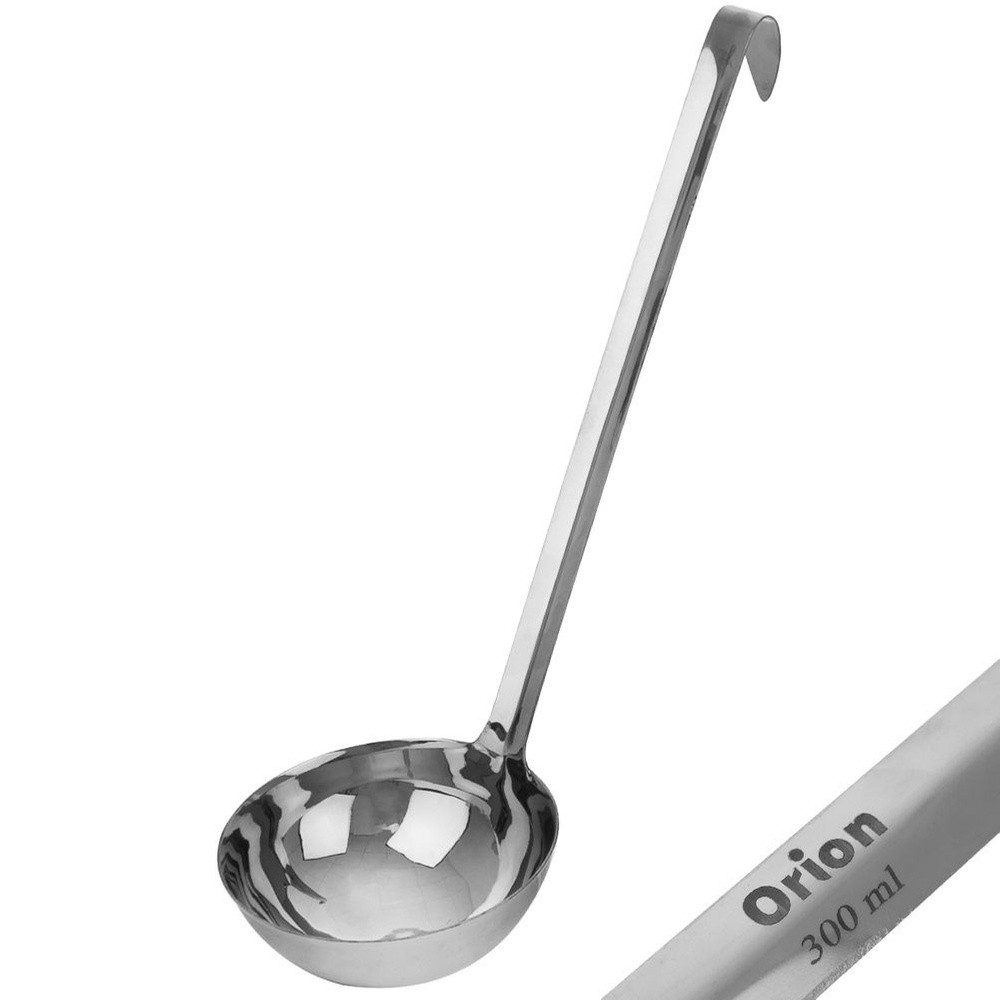 Orion Group Schöpflöffel mit langem Griff und Aufhängeöse aus Edelstahl, 300ml, 35 cm, robust, lebensmittelecht
