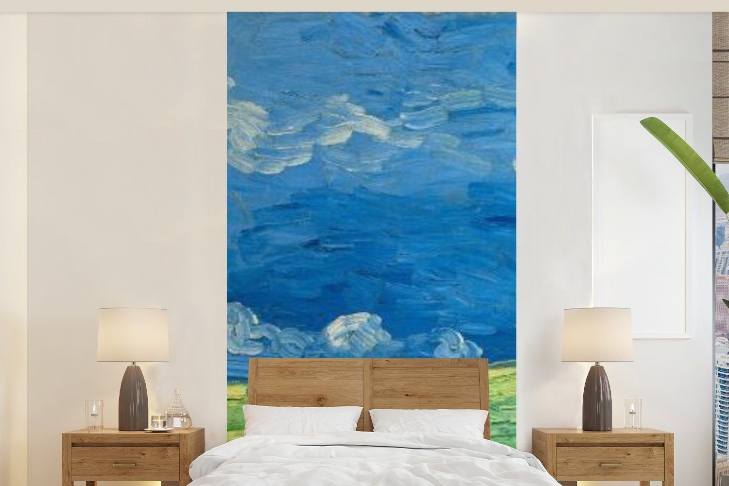 (2 bedruckt, Weizenfeld unter Schlafzimmer Küche, für Fototapete van Vincent Matt, St), MuchoWow - Fototapete Gewitterwolken Vliestapete Wohnzimmer Gogh,