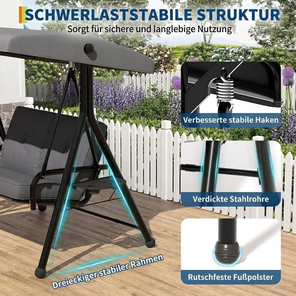 GarveeMore Hollywoodschaukel 2-Sitzer mit Sonnendach und Getränkehaltern Gartenschaukel bis 280kg – Bild 3 von 5