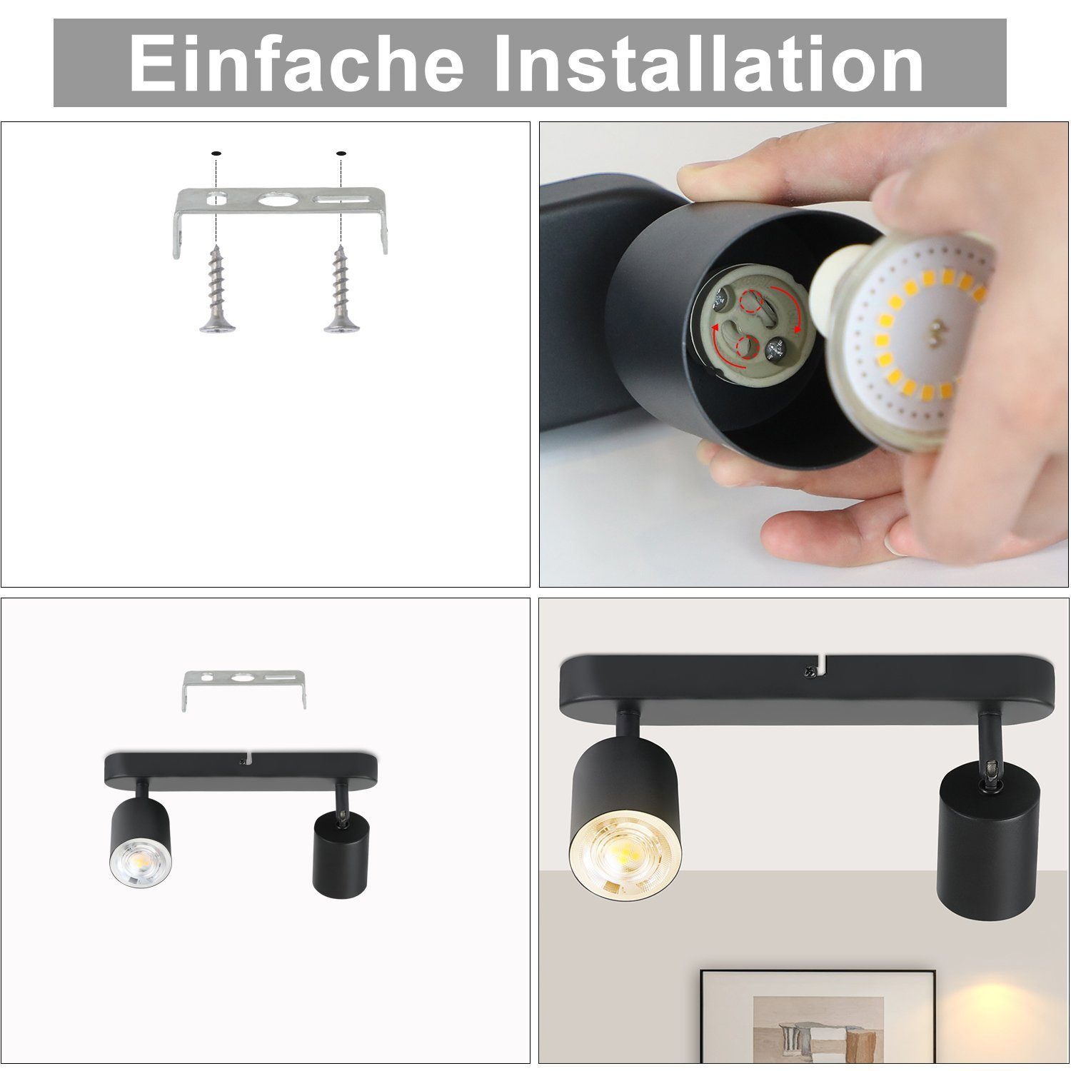ZMH Deckenstrahler 2 Flammig - Schwarz/Weiß günstig online kaufen