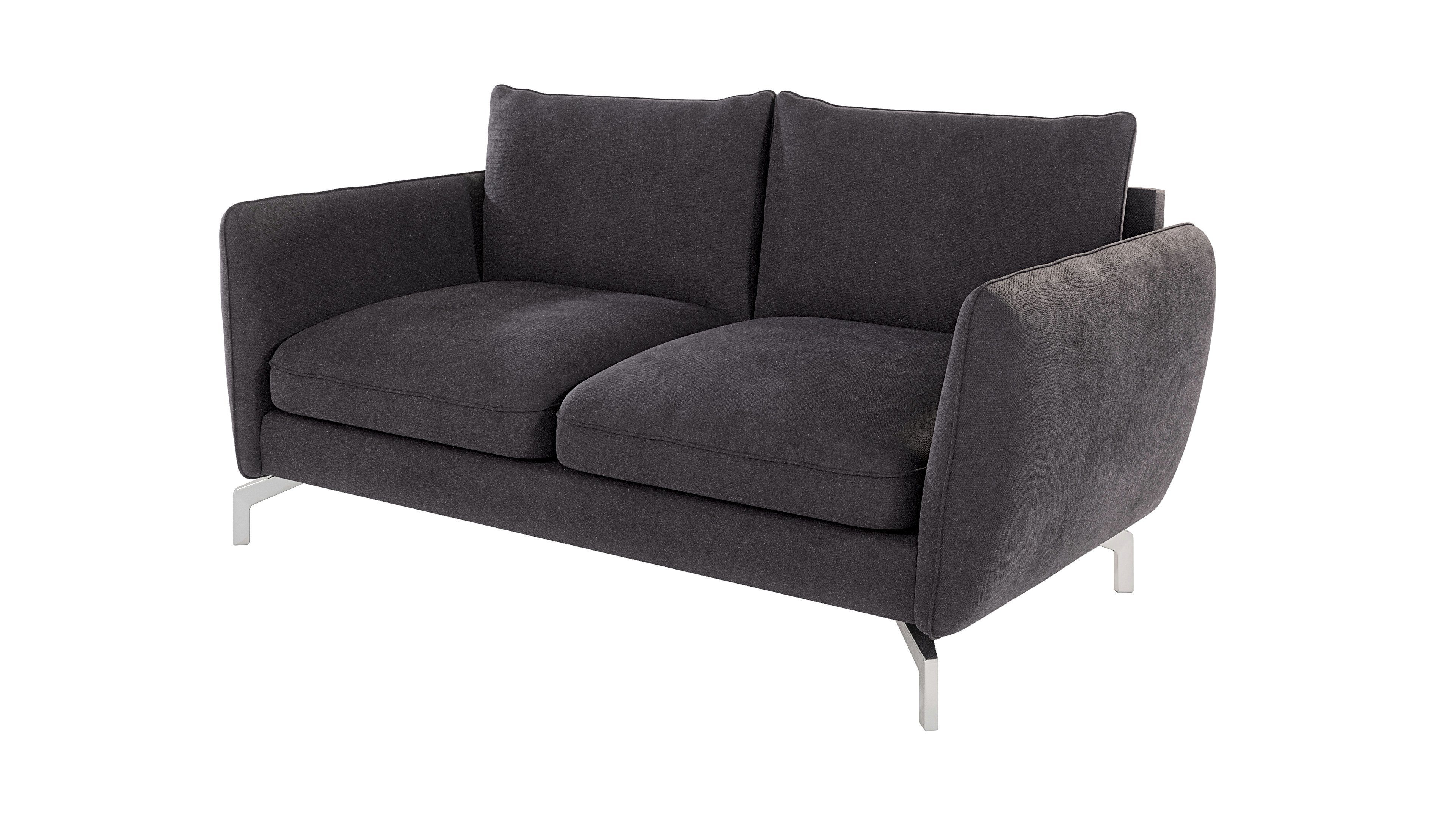 S-Style Möbel 2-Sitzer Metall Benita Modernes mit Wellenfederung Graphit Sofa Füßen, mit Silber