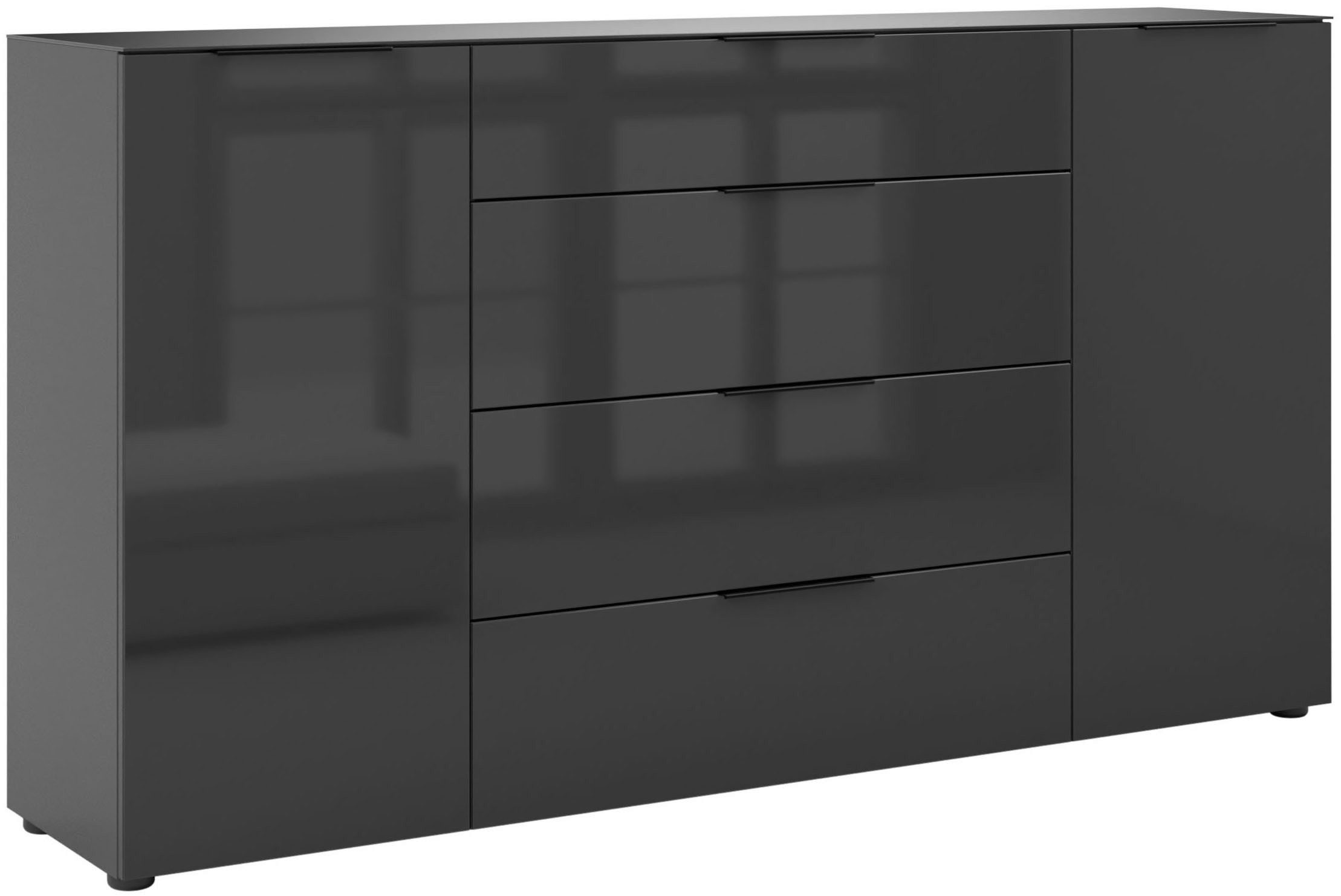 Manjana Möbel Sideboard Style, mit Glasfronten, mit Metallgriffen, melaminbeschichtet