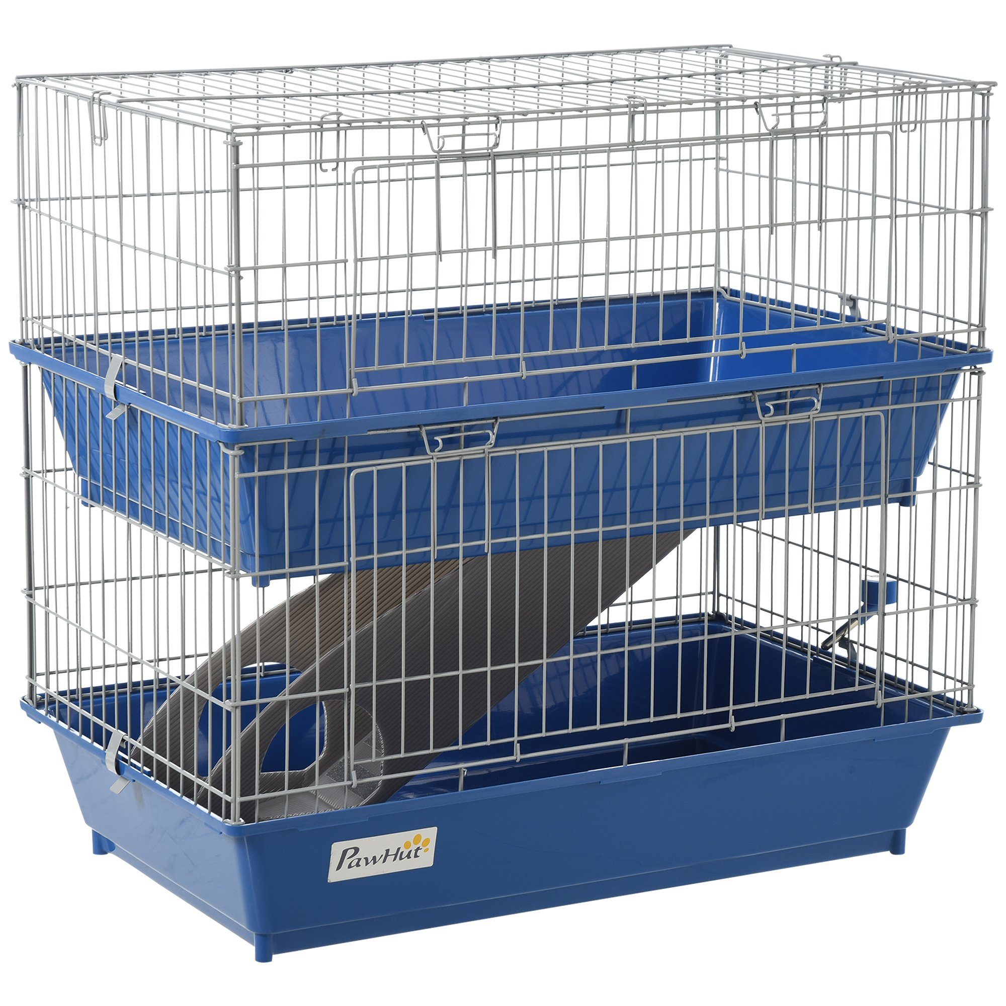 Kleintierkäfig Kleintierfköfig mit 2 Ebenen und Zubehör 72 x 44 x 67 cm Blau+Grau