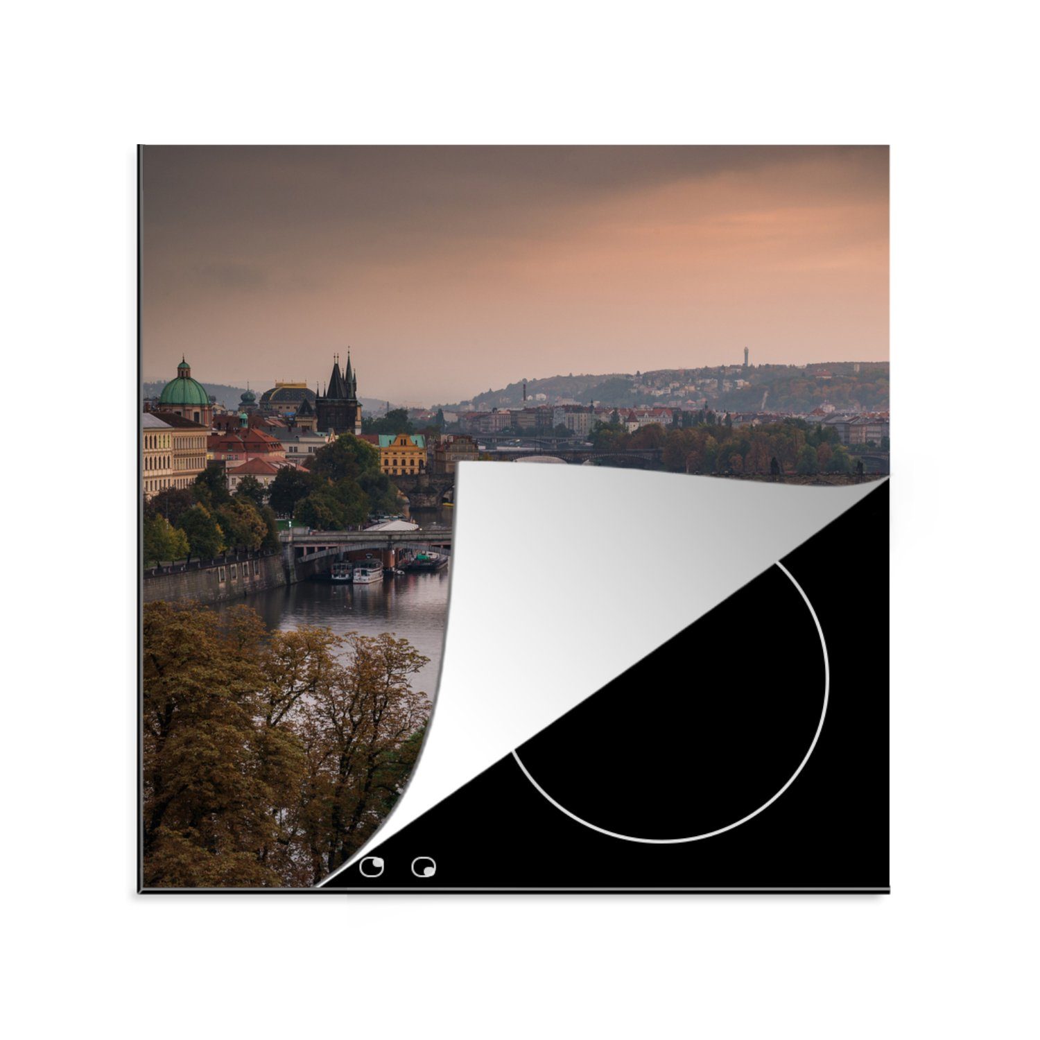 MuchoWow Herdblende-/Abdeckplatte Prag - - Arbeitsplatte Herbst, (1 küche Wolken cm, tlg), 78x78 für Vinyl, Ceranfeldabdeckung