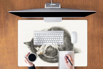 MuchoWow Gaming Mauspad Schlafende Katze zusammengerollt - Gemälde von Jean Bernard (1-St), Büro für Tastatur und Maus, Mousepad Gaming, 90x60 cm, XXL, Großes