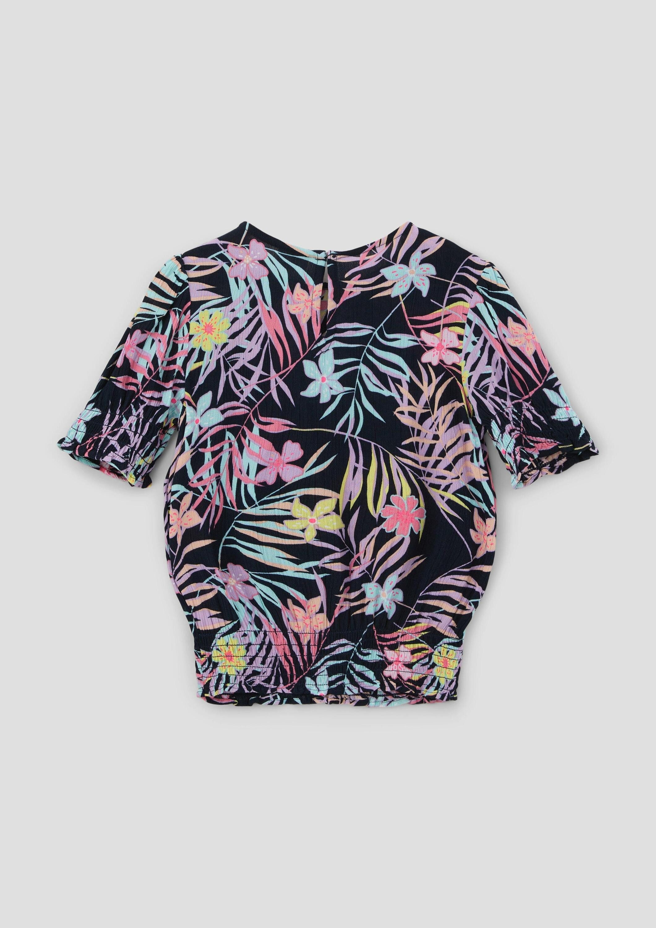 s.Oliver Kurzarmbluse Bluse Kurze Viskosebluse mit Smok-Detail