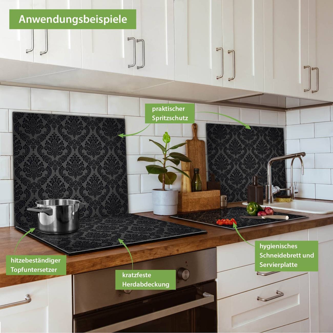 banjado Herd-Abdeckplatte Glas Black Deluxe, (gehärtet, 1 tlg., inkl. selbstklebende Gummifüßchen)