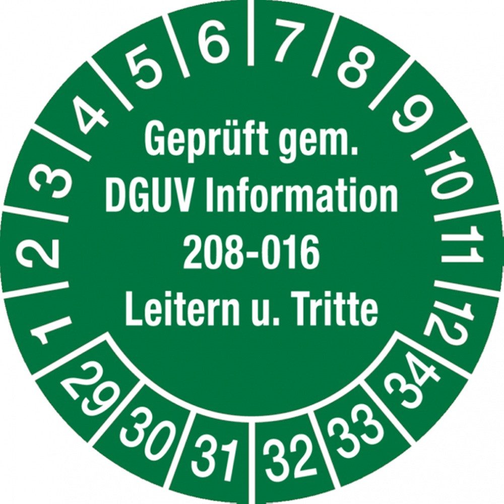 Dreifke Hinweisschild Prüfplakette ab 29 geprüft gem. DGUV Information 208-01 - 30 mm Folie, Folie selbstklebend
