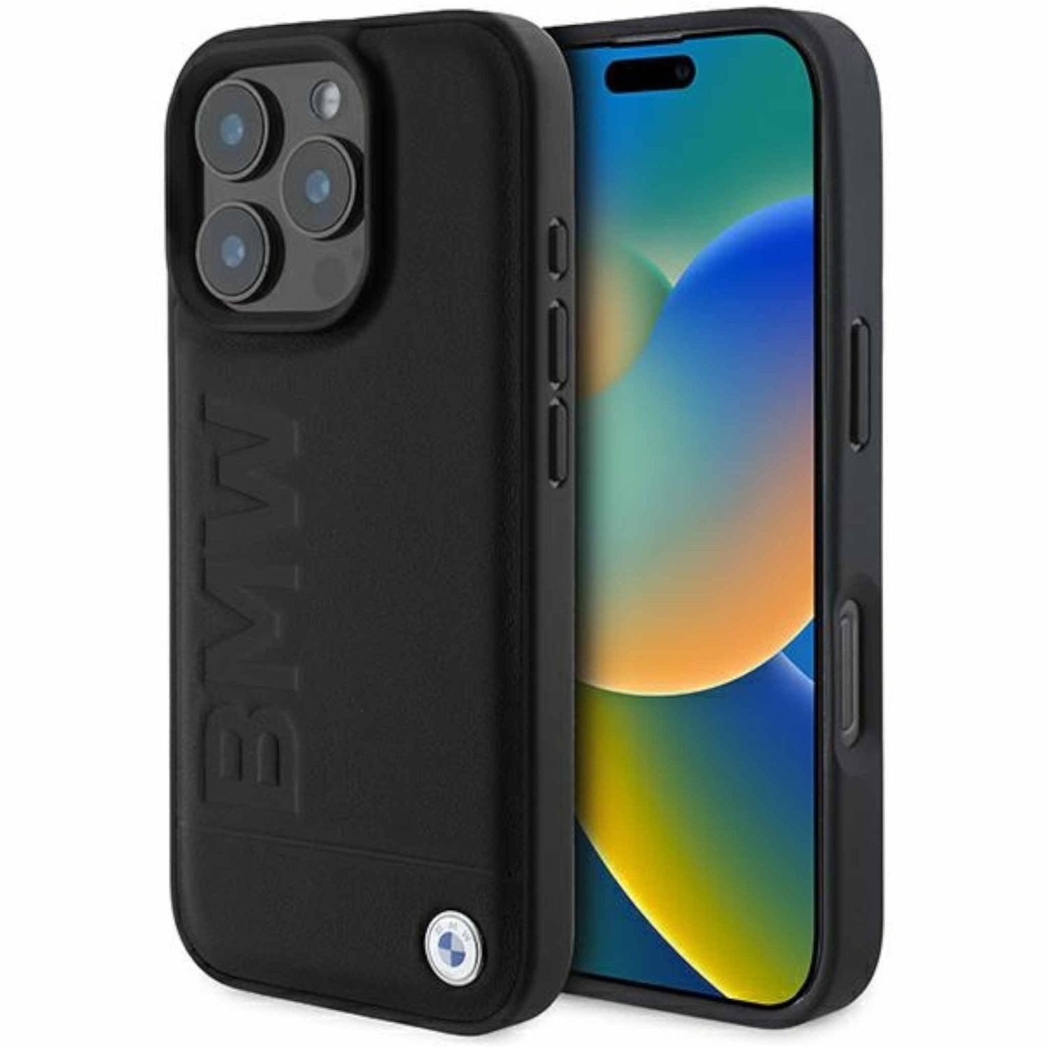 BMW Smartphone-Hülle BMW Apple iPhone 16 Pro Max Hardcase Hülle Leather Hot Stamp Black