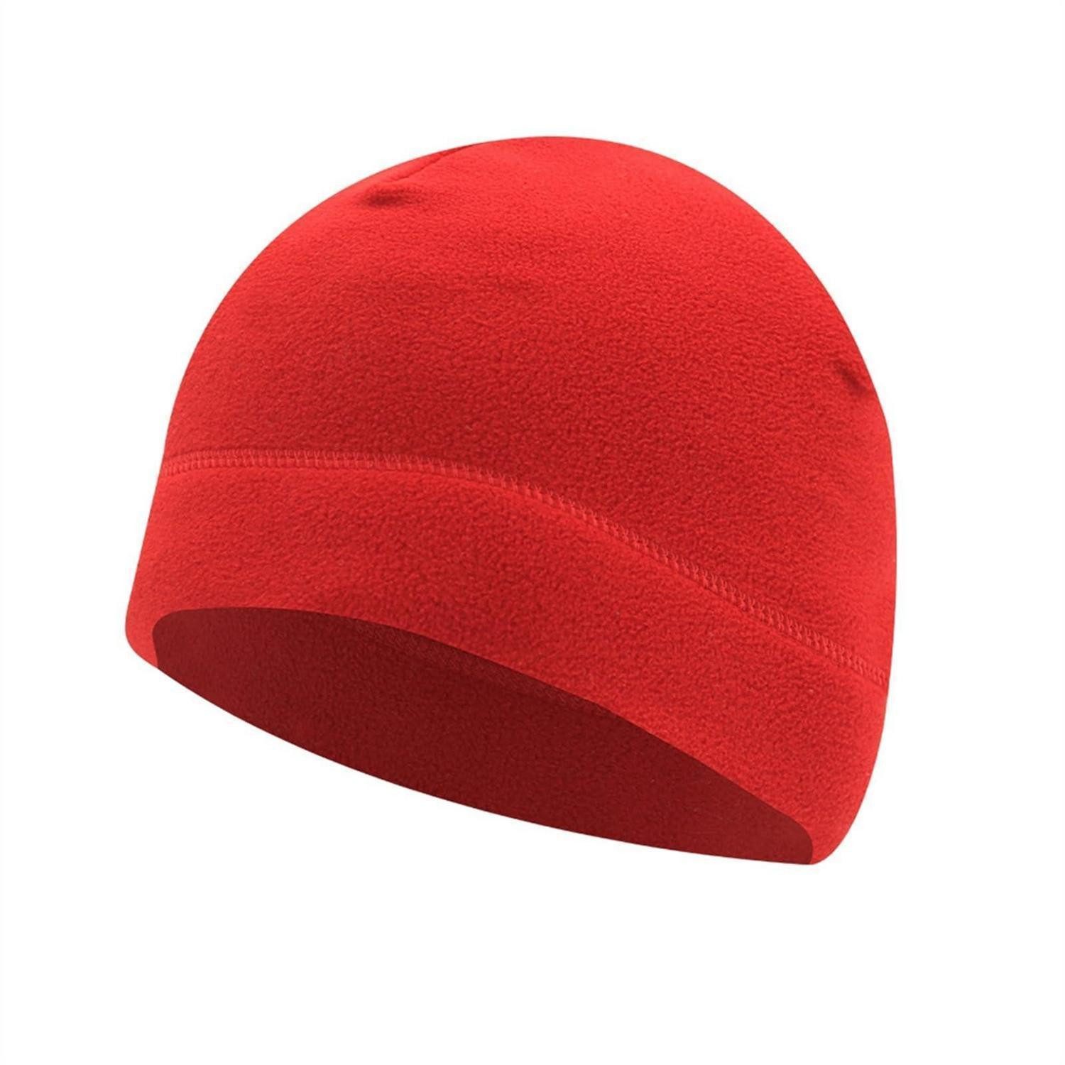 Fleecemütze Wintermütze Beanie Fleece Unisex Damen Herren Einheitsgröße-M Rot