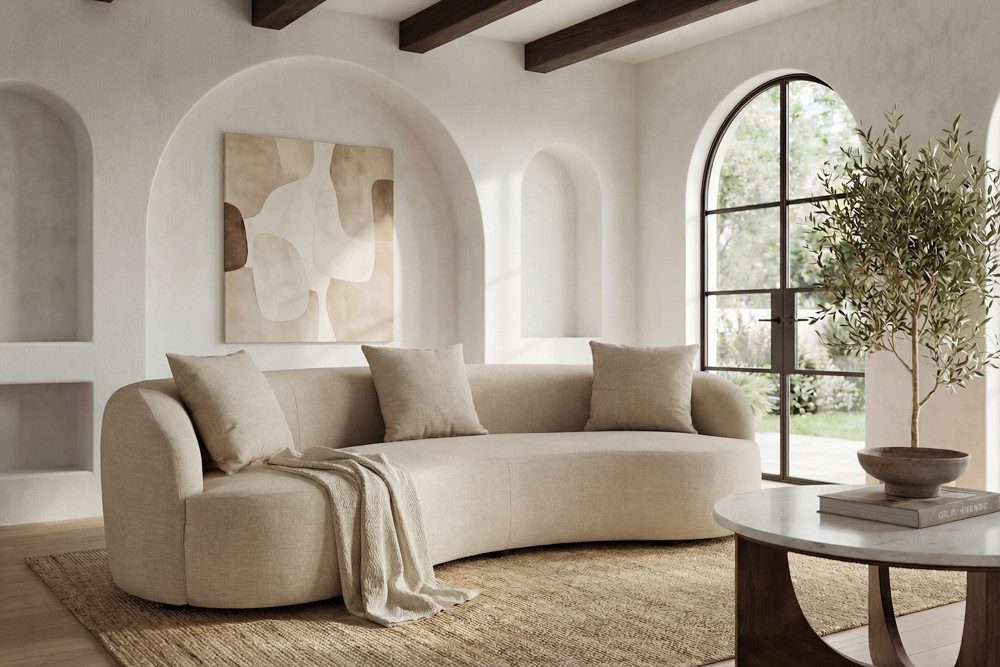 riess-ambiente 3-Sitzer ATELIER 230cm beige - Samtbezug, Sofa, Zierkissen, Polsterung, modern, Einzelartikel 1 Teile, Elegante & gepolsterte Couch - ideal für Gäste- & Wohnzimmer & Lounge