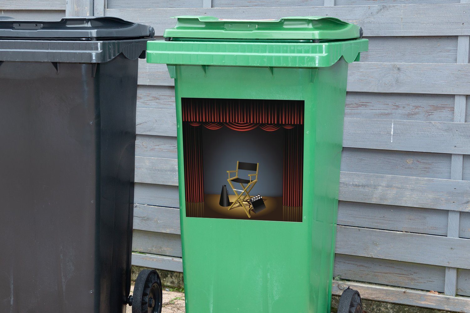 Sticker, Mülleimer-aufkleber, Abfalbehälter Container, (1 Regiestuhls MuchoWow Mülltonne, Eine Wandsticker in St), Hollywood eines Illustration