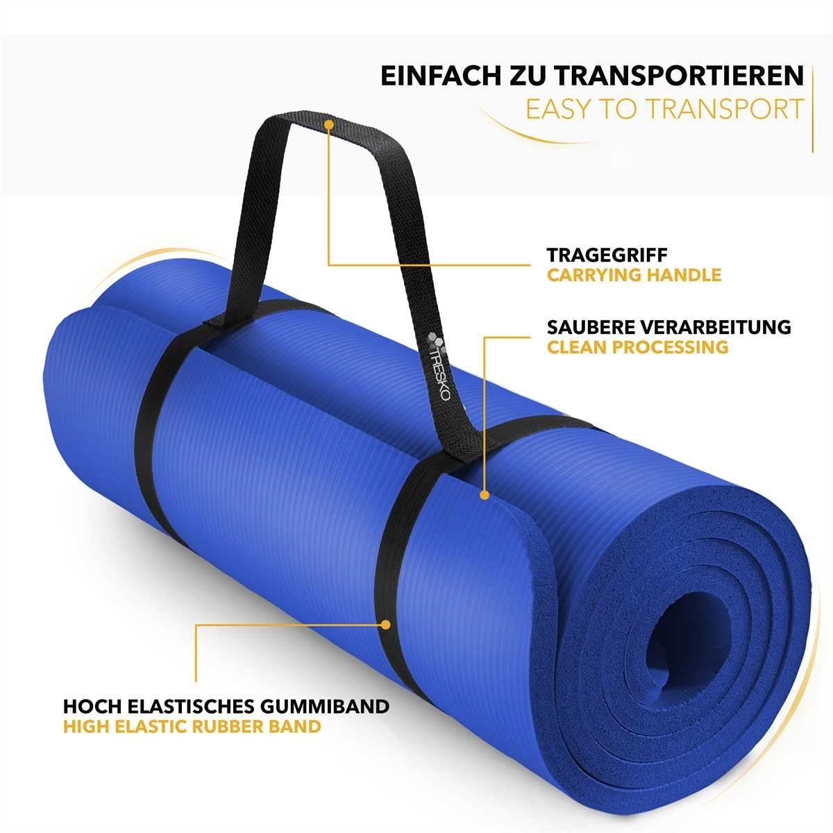 TRESKO Gymnastikmatte rutschfest mit Tragegurt Sportmatte gepolstert, Yogamatte Gymnastikmatte Dick Fitnessmatte