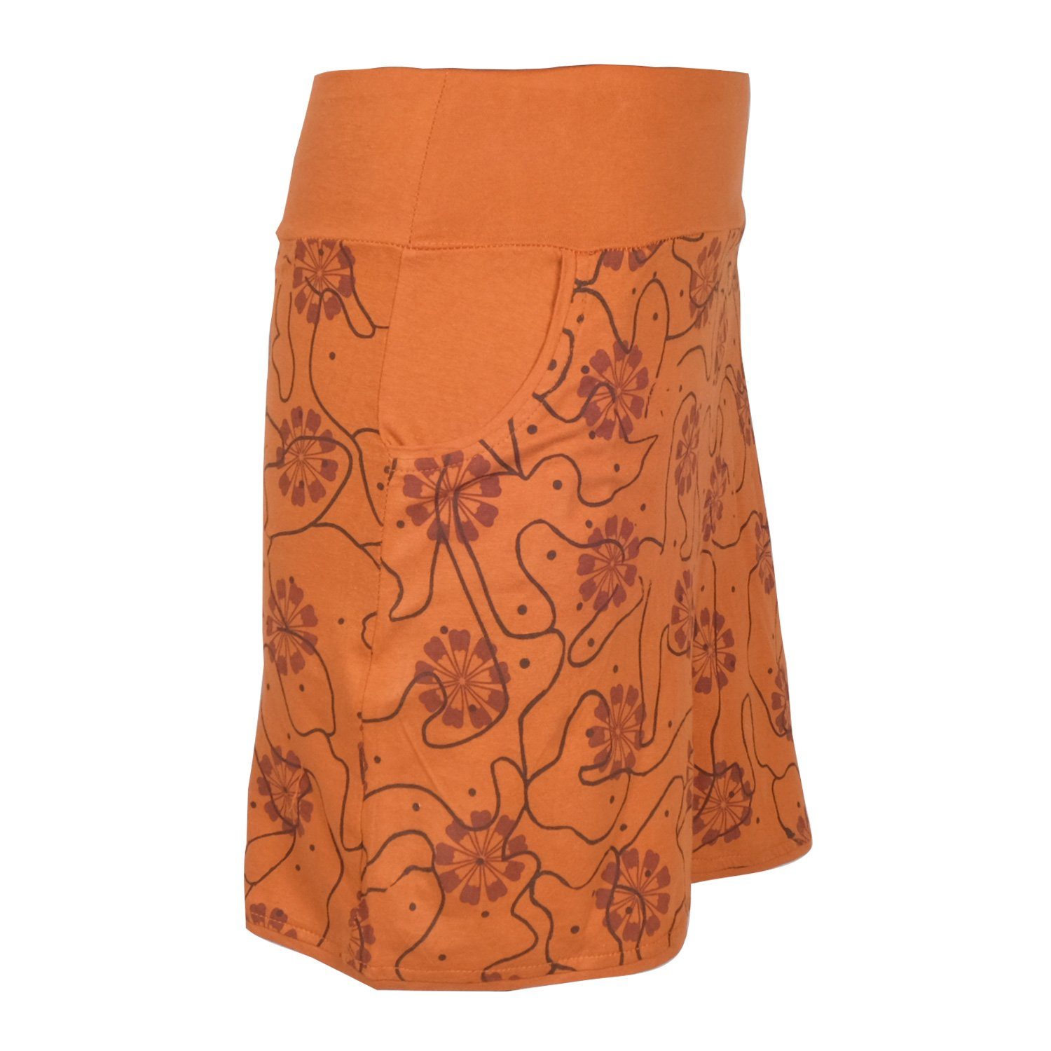 Retro Hippie Vishes orange Taschen Style 80er bedruckt Blumen Baumwoll-Rock Jahre 70er Jerseyrock Goa, Muster Ornamente,