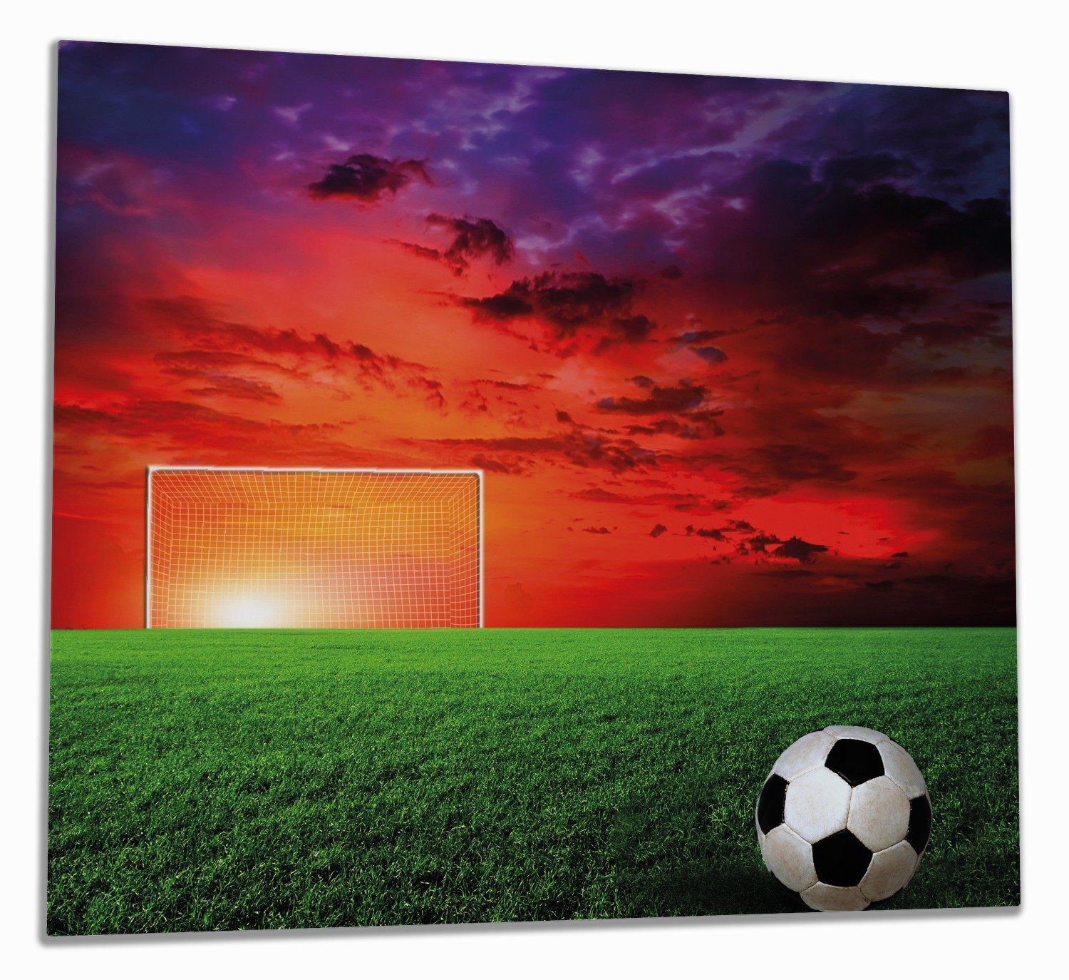 Wallario Herd-Abdeckplatte Fußball - Fußballfeld bei Sonnenuntergang, ESG-Sicherheitsglas, (Glasplatte, 1 tlg., inkl. 5mm Noppen), verschiedene Größen