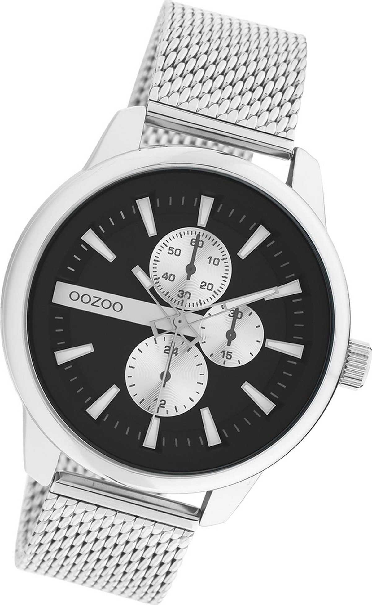 Mesharmband Oozoo Herrenuhr groß Herren Armbanduhr Quarzuhr Metall, OOZOO Timepieces, rundes Gehäuse, (ca. silber, 45mm)