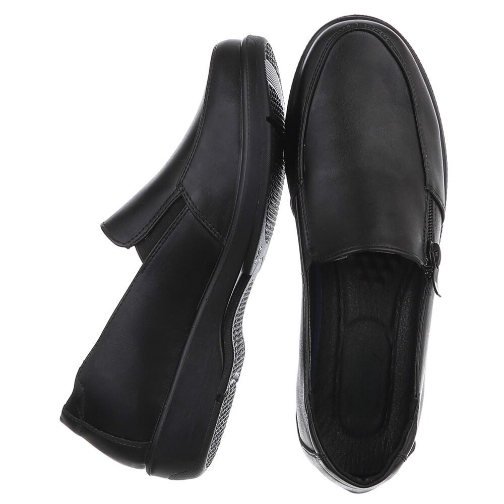 Ital-Design Damen Slipper mit Reißverschluss und Komfortsohle Mokassin (91783518) Blockabsatz Schnürer in Schwarz