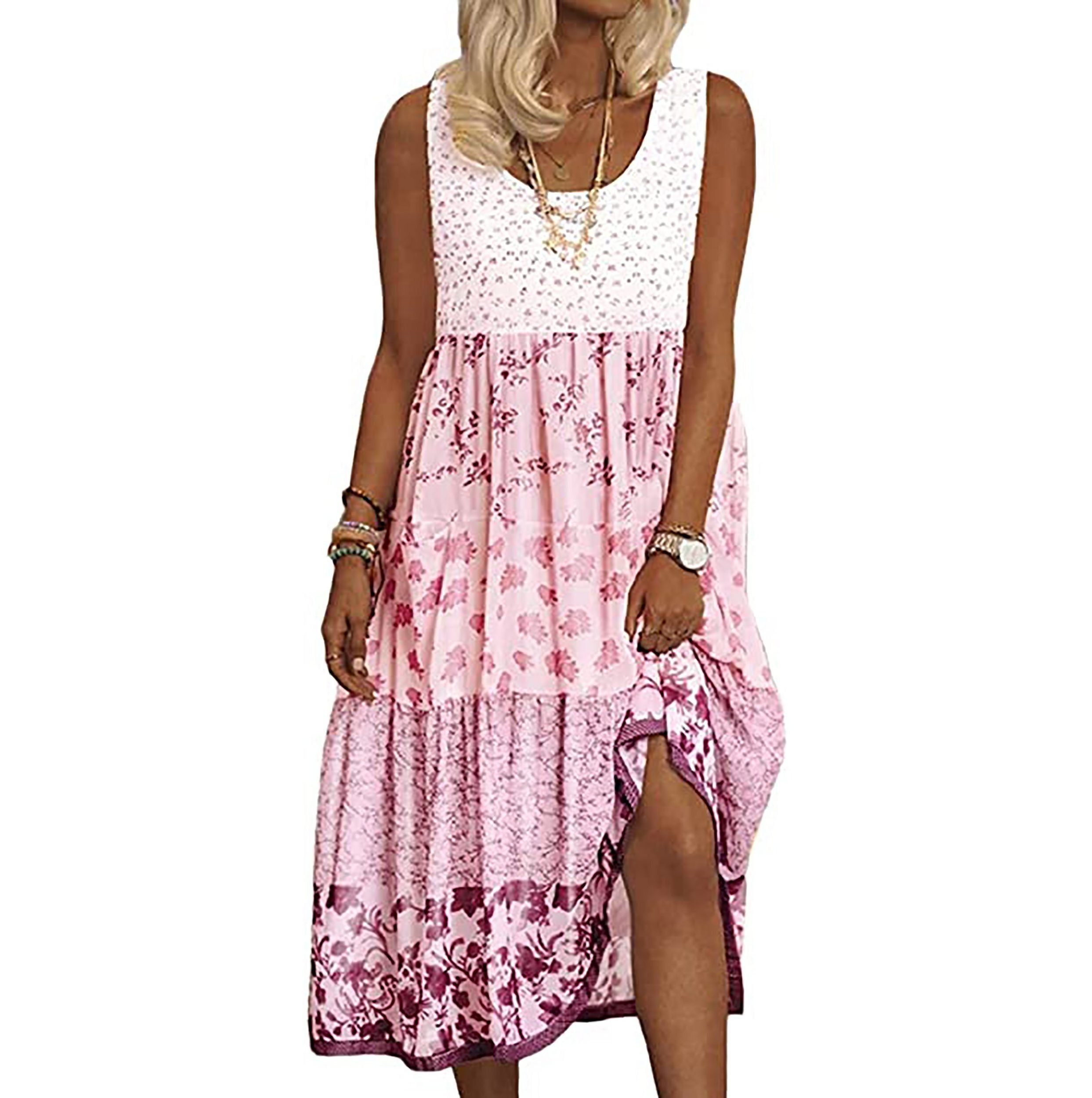 LIIKIL Blusenkleid Ärmellose Sommerkleider mit Blumenmuster für Frauen