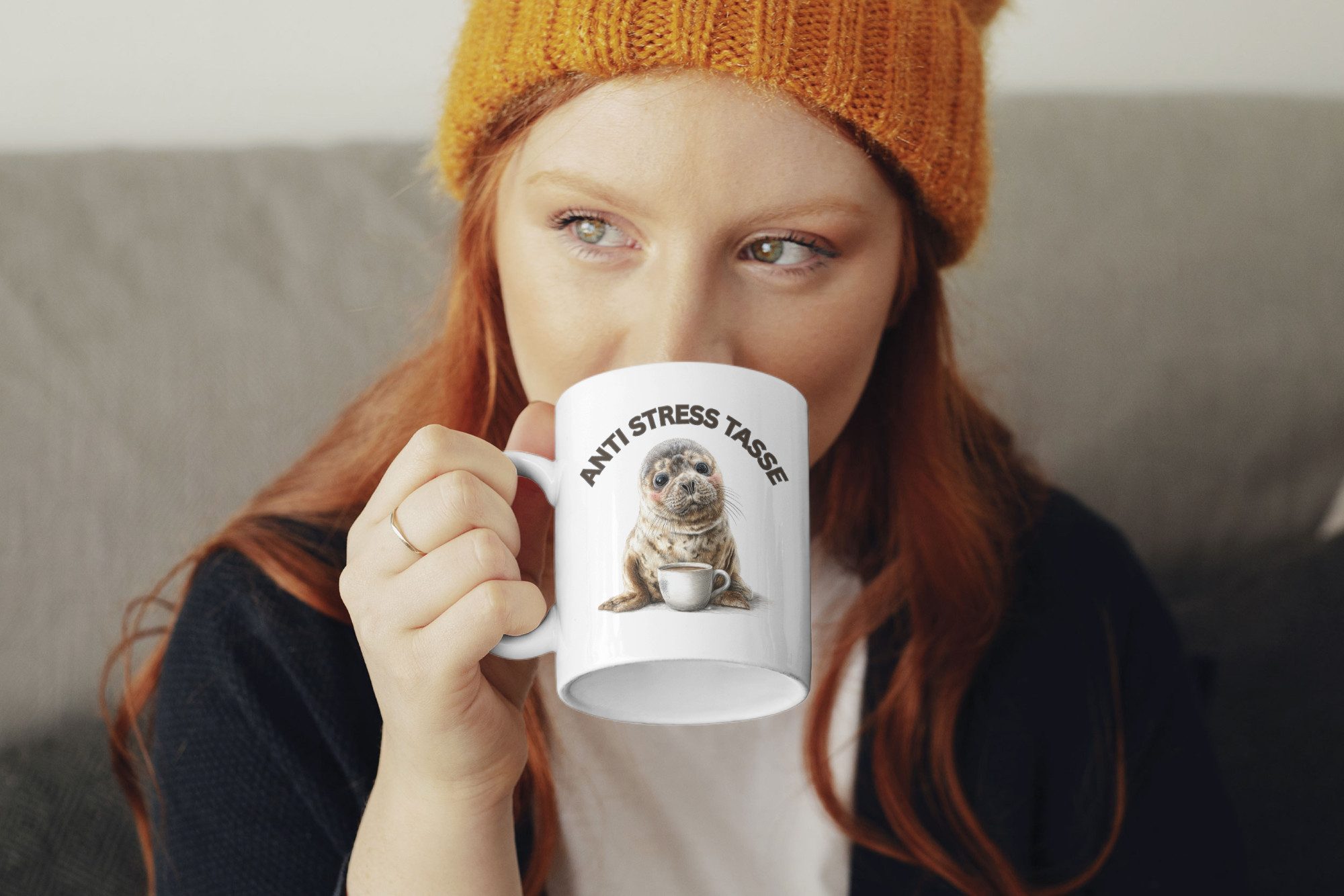 WS-Trend Tasse Anti Stress Robbe Kaffeetasse Teetasse Tasse Geschenkidee 325 ml, Keramik – Bild 4 von 4