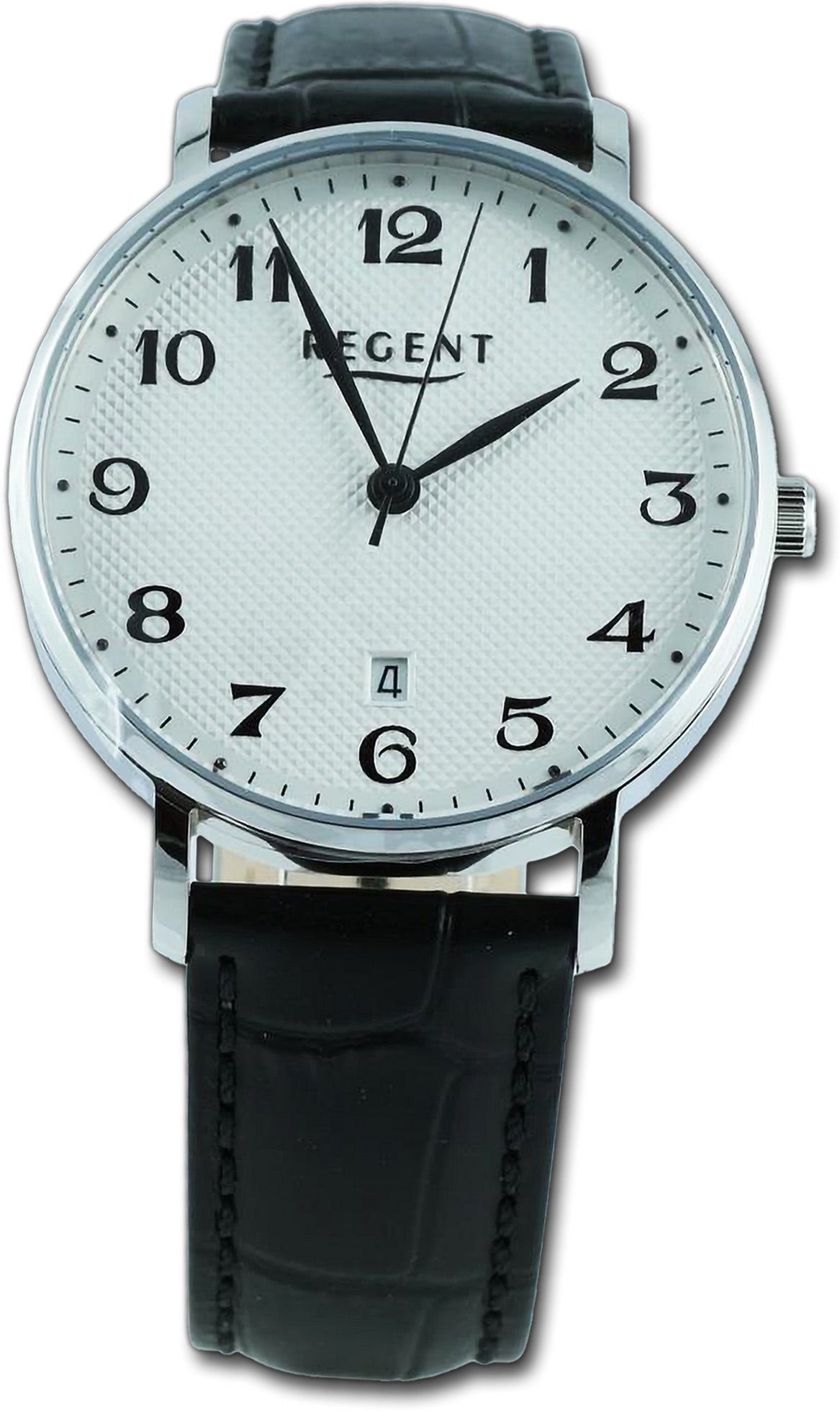 Regent Quarzuhr Regent Herren Armbanduhr Analog, Herrenuhr Lederarmband, rundes Gehäuse, extra groß (ca. 39mm)