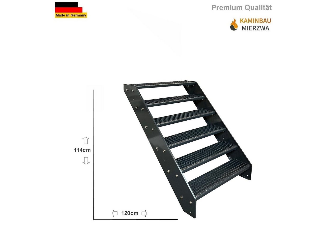 Thumbnail - Kaminbau Mierzwa Außentreppe Premium Treppe Anthrazit mit und ohne Geländer, für Geschosshöhen bis 114.00 cm, Stufen Git...