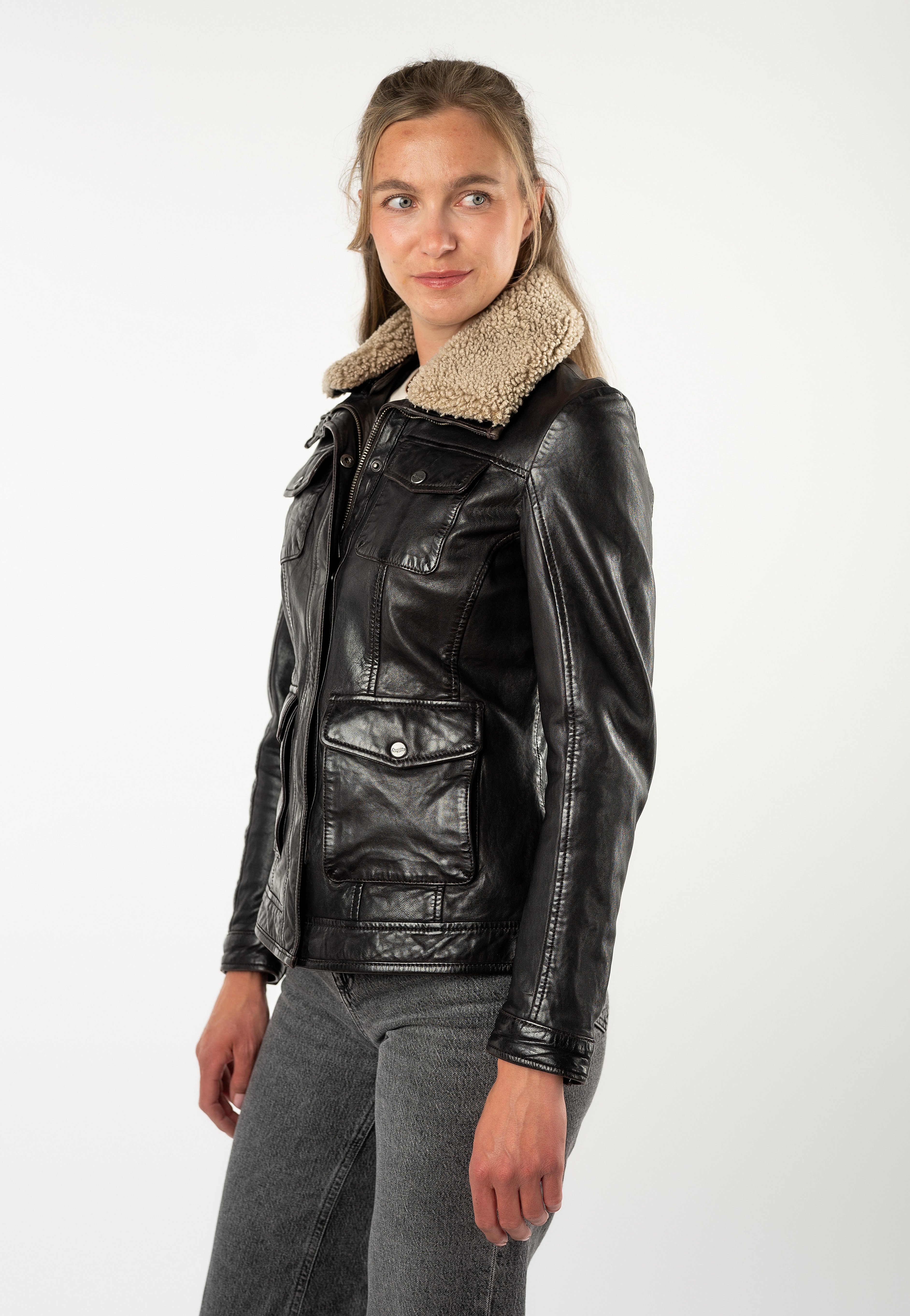 Mauritius Lederjacke MWBriselle mit Teddyfell-Kragen