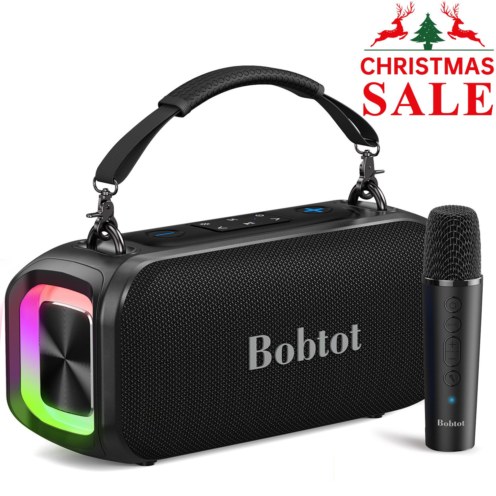 Rayofi Tragbarer Outdoor Колонки Bobtot, Party Колонки Mikrofonen, Bluetooth-Lautsprecher IPX5 wasserdichter & 10h Laufzeit Musik Box,Soundbox, Partybox Klein für Garten, Camping, Party (Bluetooth 5.3, 50 W, 360°-Raumklang, 2 Jahre Garantie)