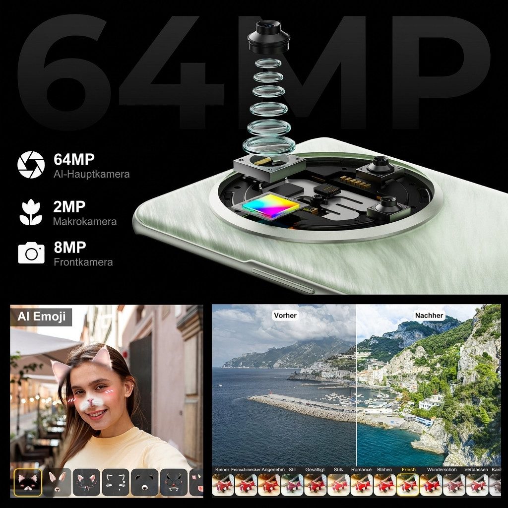 Fossibot S3 Pro Outdoor-Handy, AMOLED, Rückdisplay, 6GB RAM+128GB ROM Smartphone (6,67 Zoll, 128 GB Speicherplatz, 64 MP Kamera, 5000 mAh, 394 PPI, TF-Karte bis 1 TB, Android 14)