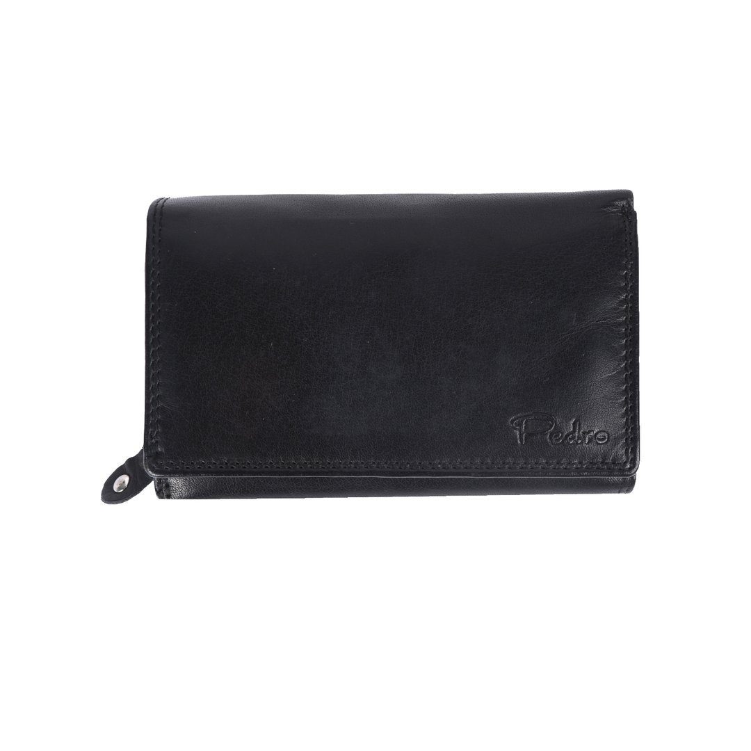 SHG Geldbörse ⌂ Damen Lederbörse Portemonnaie Geldbeutel schwarz, Münzfach, Reißverschluss, Kreditkartenfächer, RFID Schutz