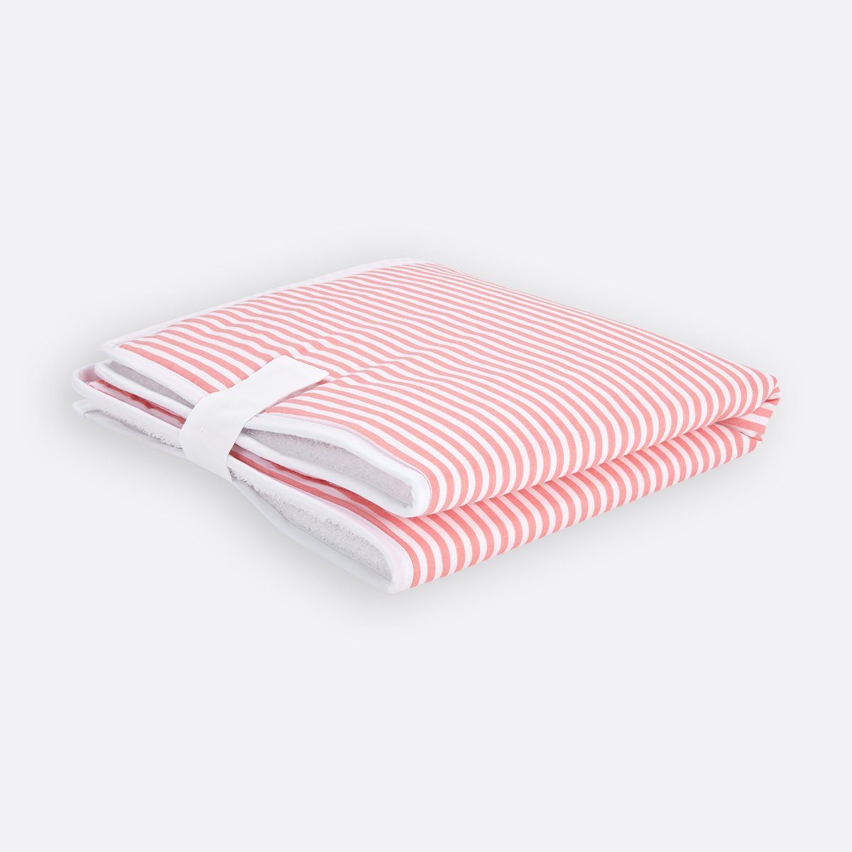 KraftKids Wickelauflage Streifen rosa, Reisewickelunterlage aus 3 Stoffsichten, 100% Baumwolle, Innen wasserundurchlässig, faltbar mit Klettverschluss