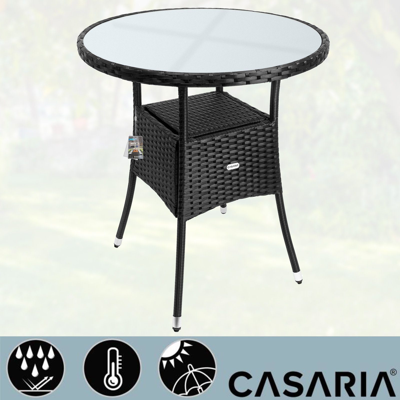 Casaria Gartentisch, Polyrattan Rund Glas Höhenverstellbar 80kg Belastbarke günstig online kaufen