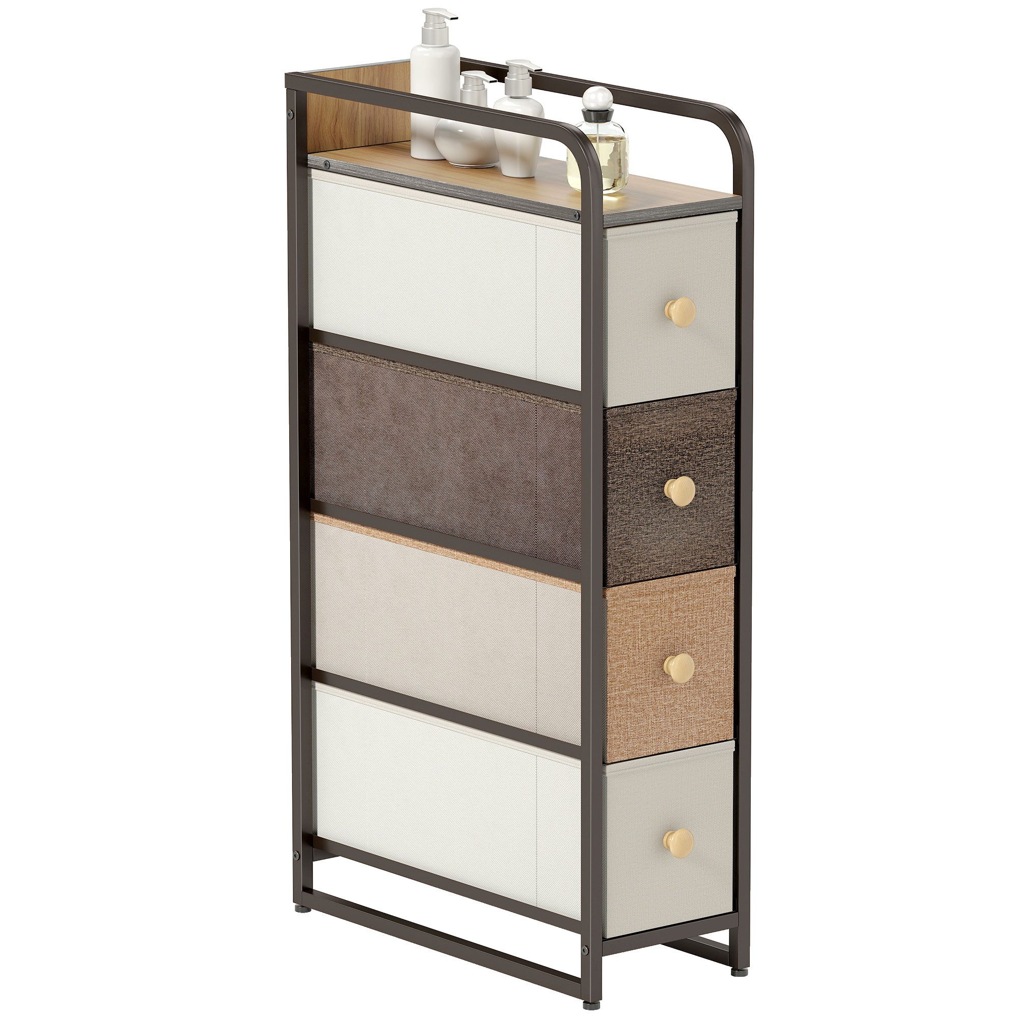 HOMCOM Kommode Schubladenschrank mit Stahlrahmen, Sideboard Mehrfarbig (Schrank mit 4 Schubladen, 1 St., Aufbewahrungsschrank), Schmal für Lücken