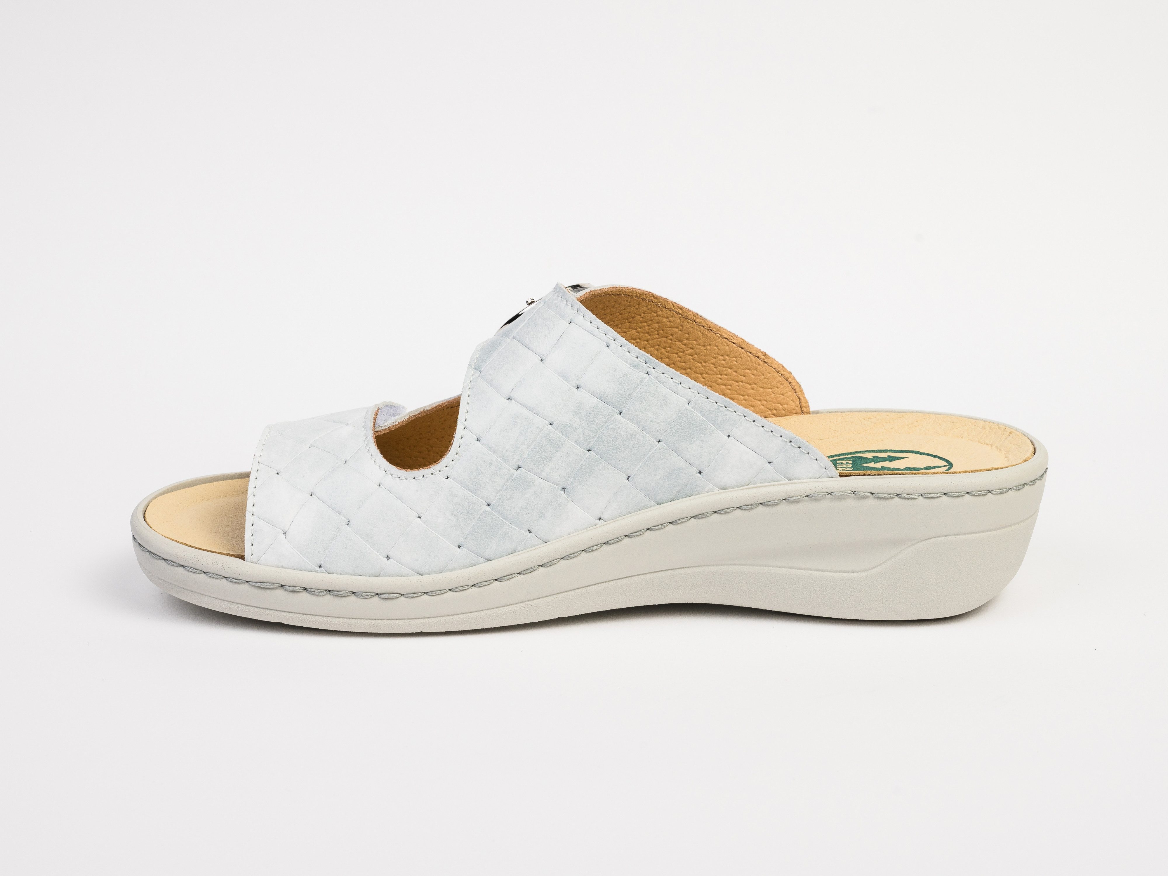 Franken-Schuhe Artikel: 3040-F1 Farbe: silber Damen Pantolette (Weite H, echt Leder) lose Einlage