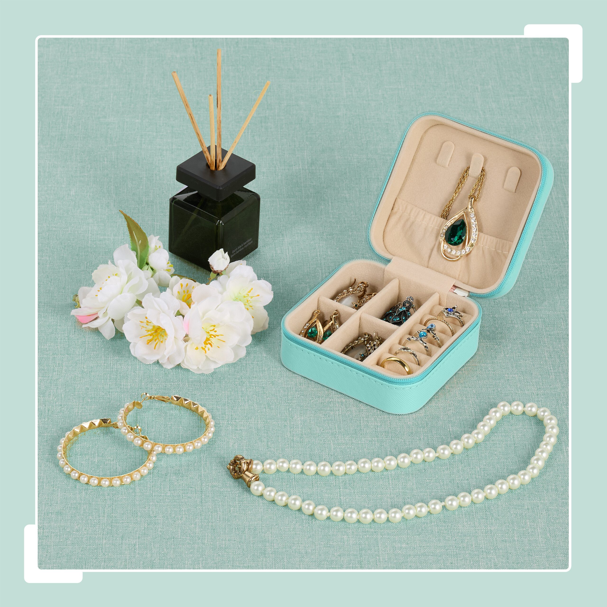 relaxdays Schmuckkasten Schmuckkästchen für Reisen, Türkis