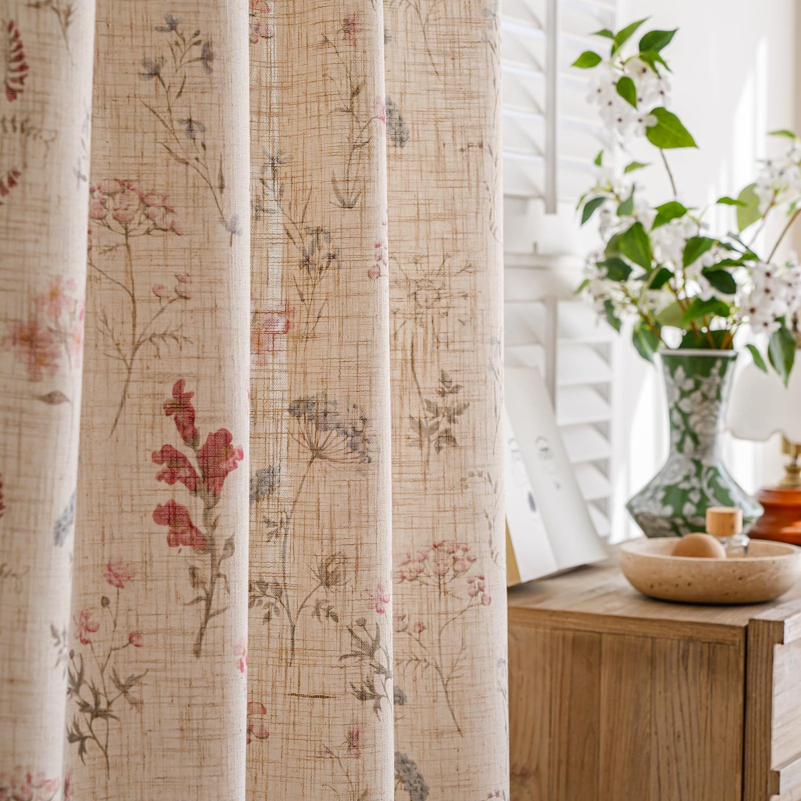 Diwzbyn Vorhang Boho-Blumen-Vorhang, halbtransparenter Vorhang im Landhausstil