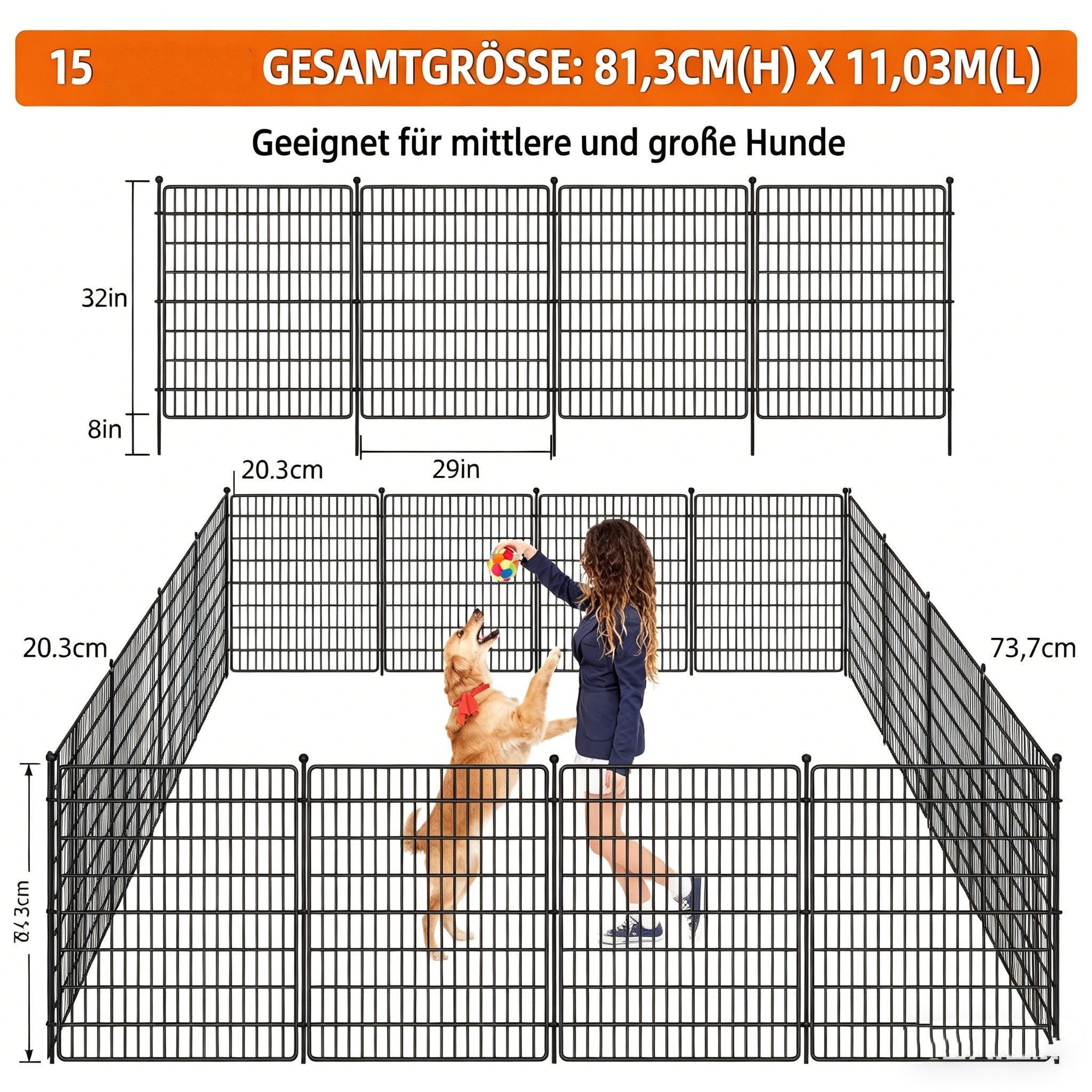 GarveeMore Gartenzaun Freien Stücke ohne Tür, Metall Gitterzaun aus Zaunelementen, (15-St)