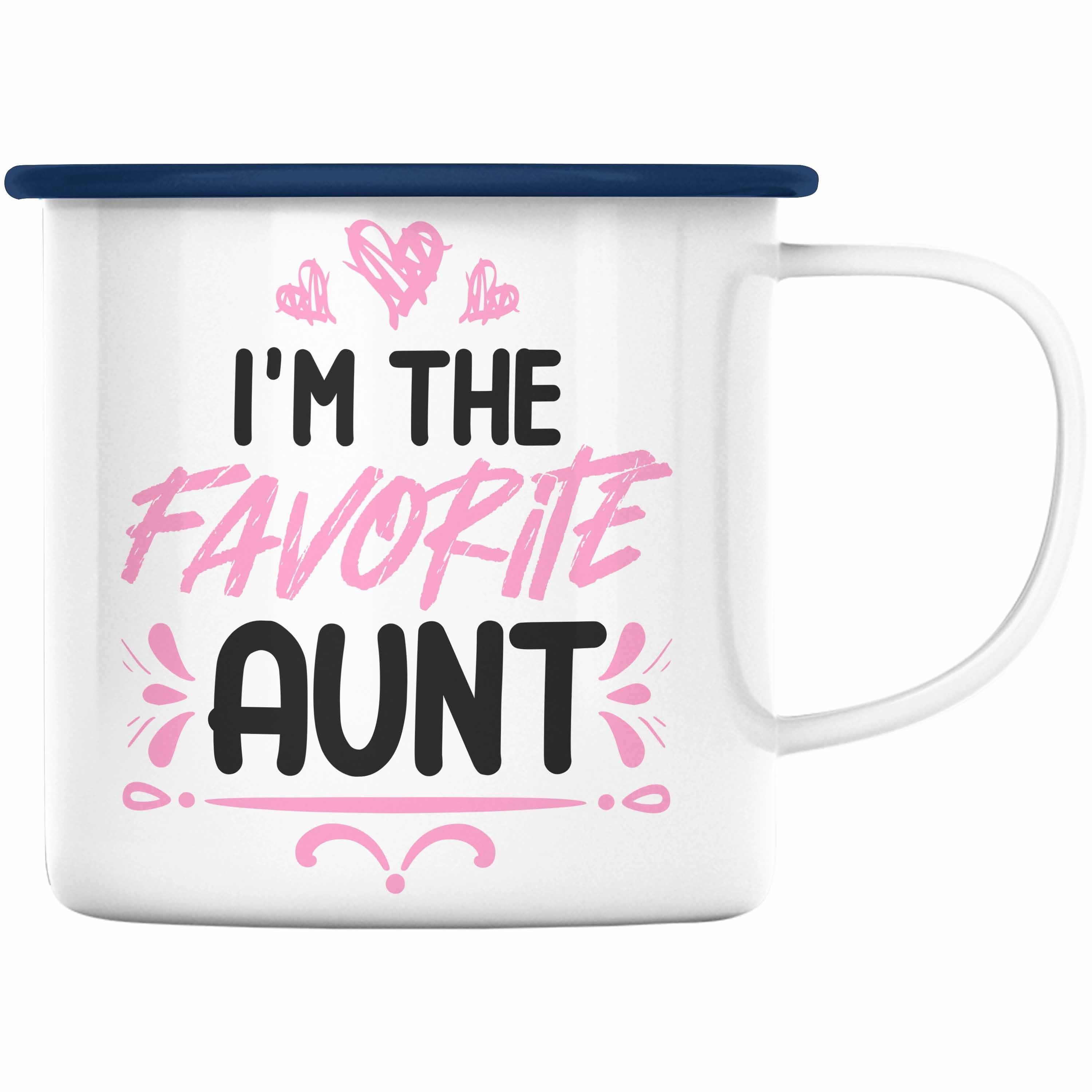 Trendation Thermotasse Trendation - I'm The Favorite Aunt Emaille Tasse Geschenk Beste Tante der Welt Blau