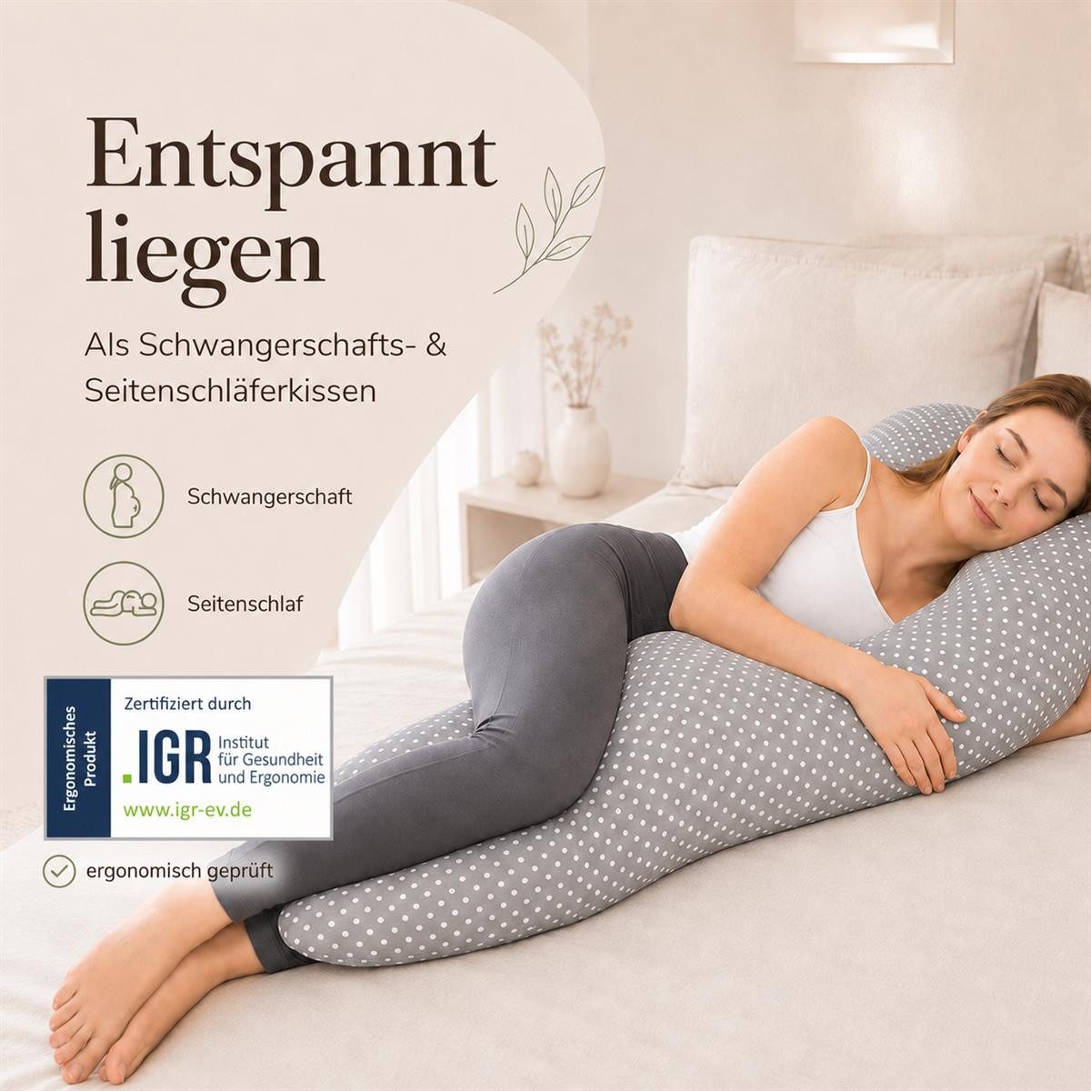 SEI Design Stillkissen Seitenschläferkissen Babynestchen Kuschelnest 170x30 cm, Schwangerschaftskissen mit Bezug, Schwangerschaftskissen mit Bezug, Bezug 100% B – Bild 4 von 5