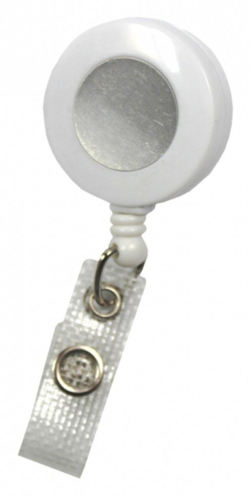 Kranholdt Schlüsselanhänger Jojo / Ausweishalter / Ausweisclip runde Form (100-tlg), Druckknopfschlaufe Weiß