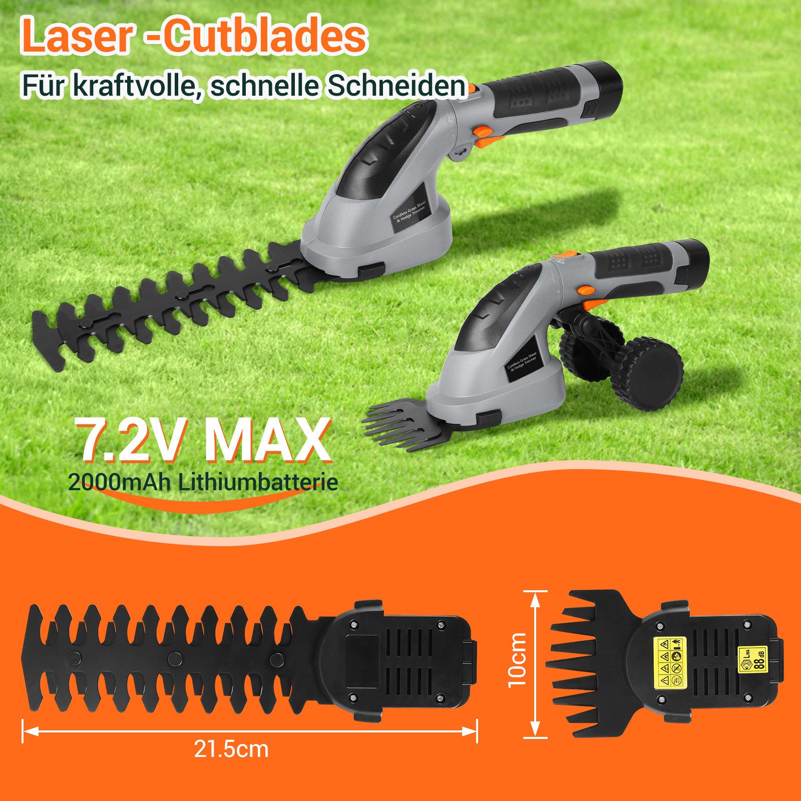 TLGREEN Akku-Grasschere 2 in 1 Handheckenschere mit Teleskopstiel,Akku 7,2V 2000mAh, Geeignet zum Trimmen von Rasenkanten,Strauchschnitt,Gras mähen – Bild 5 von 5