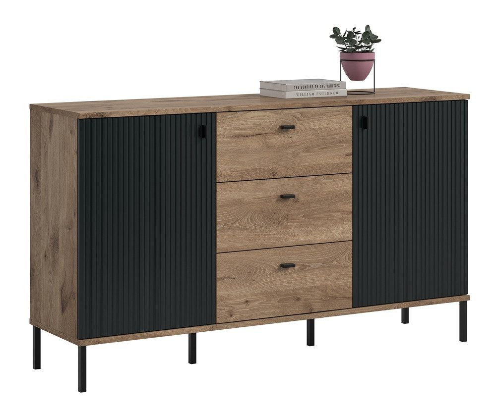 xonox.home Sideboard Sideboard Chess, mit 3 Schubkästen, Nox Oak / schwarz, Sideboard