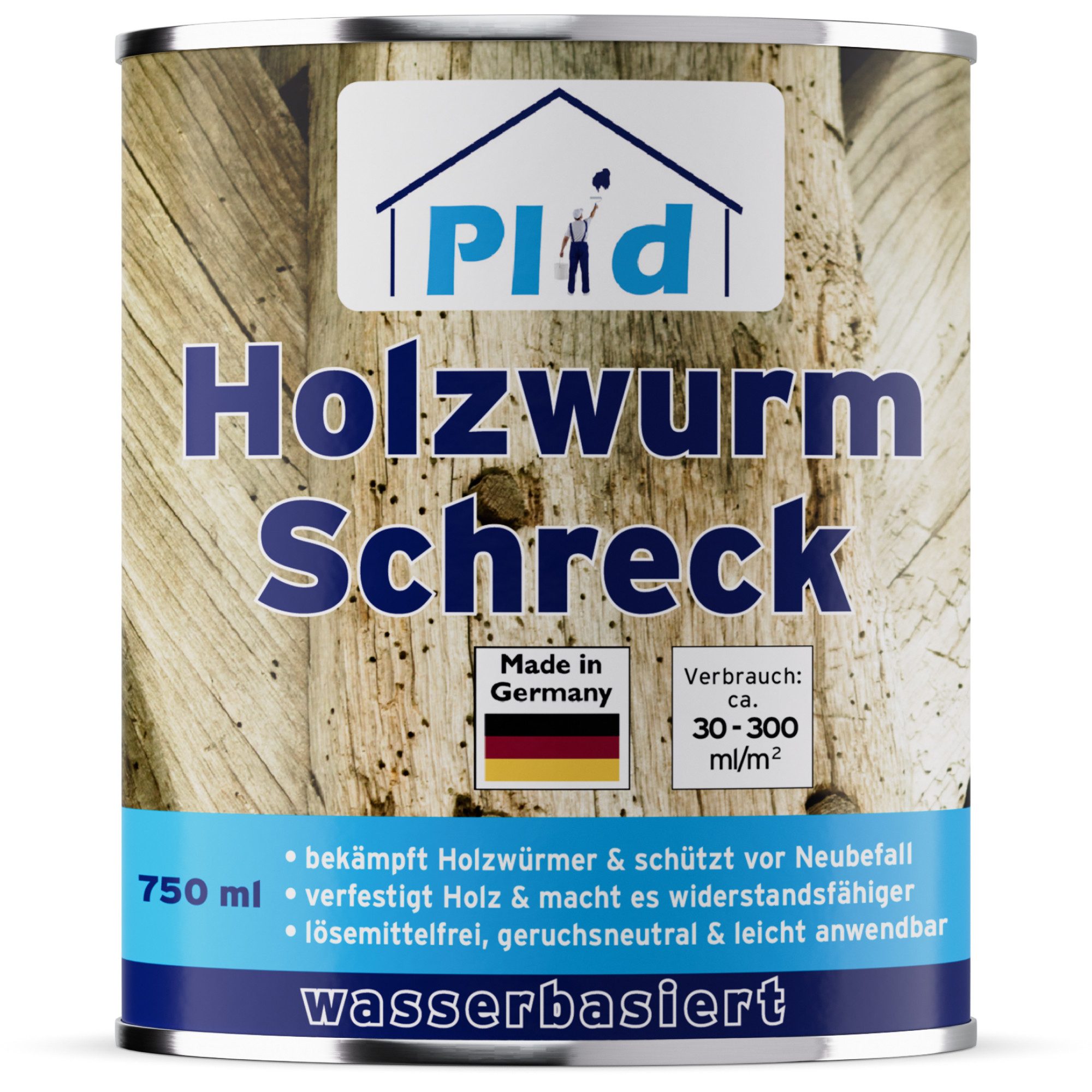 plid Holzschutzlasur Holzwurm-Schreck – Effektiver Holzschutz / Holzwürmer & Holzbohrkäfer, Schnelltrocknend