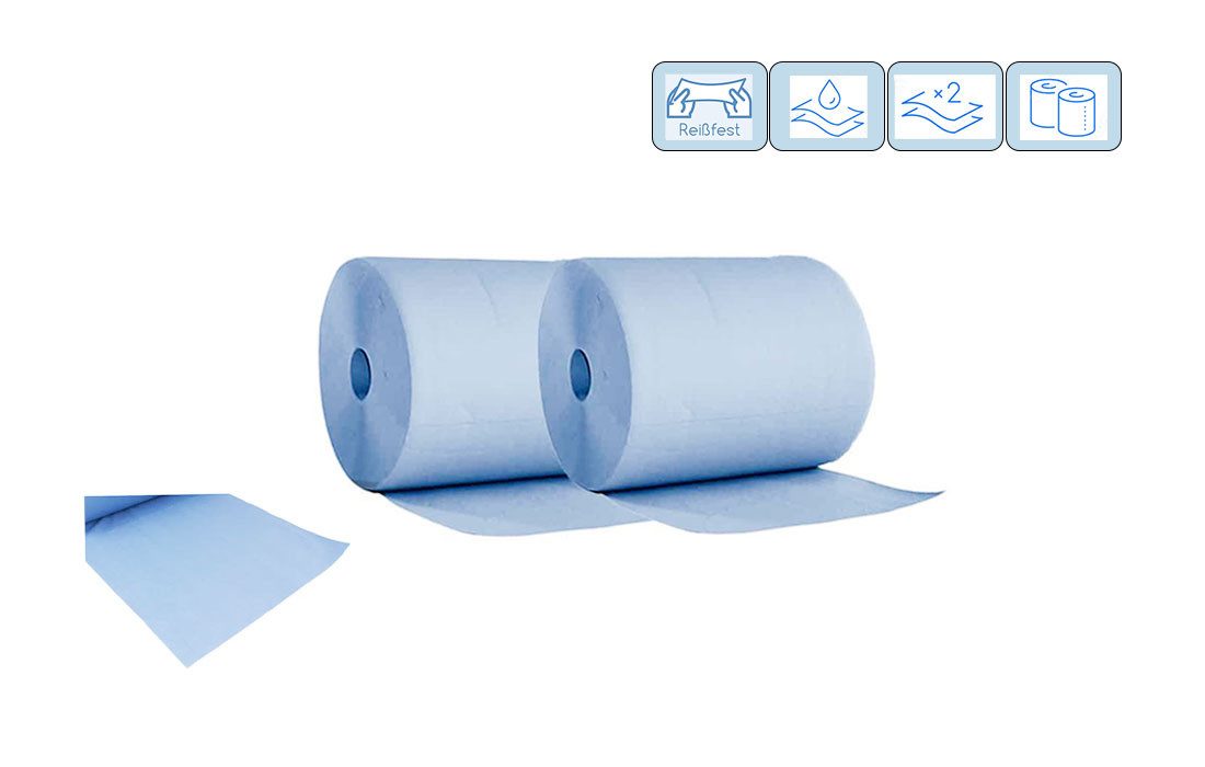Eurocarta Papierhandtuch Putzrollen Blau 2-lagig – Extra stark 36 x 36,5 cm – 2×500 Blatt (2-St)