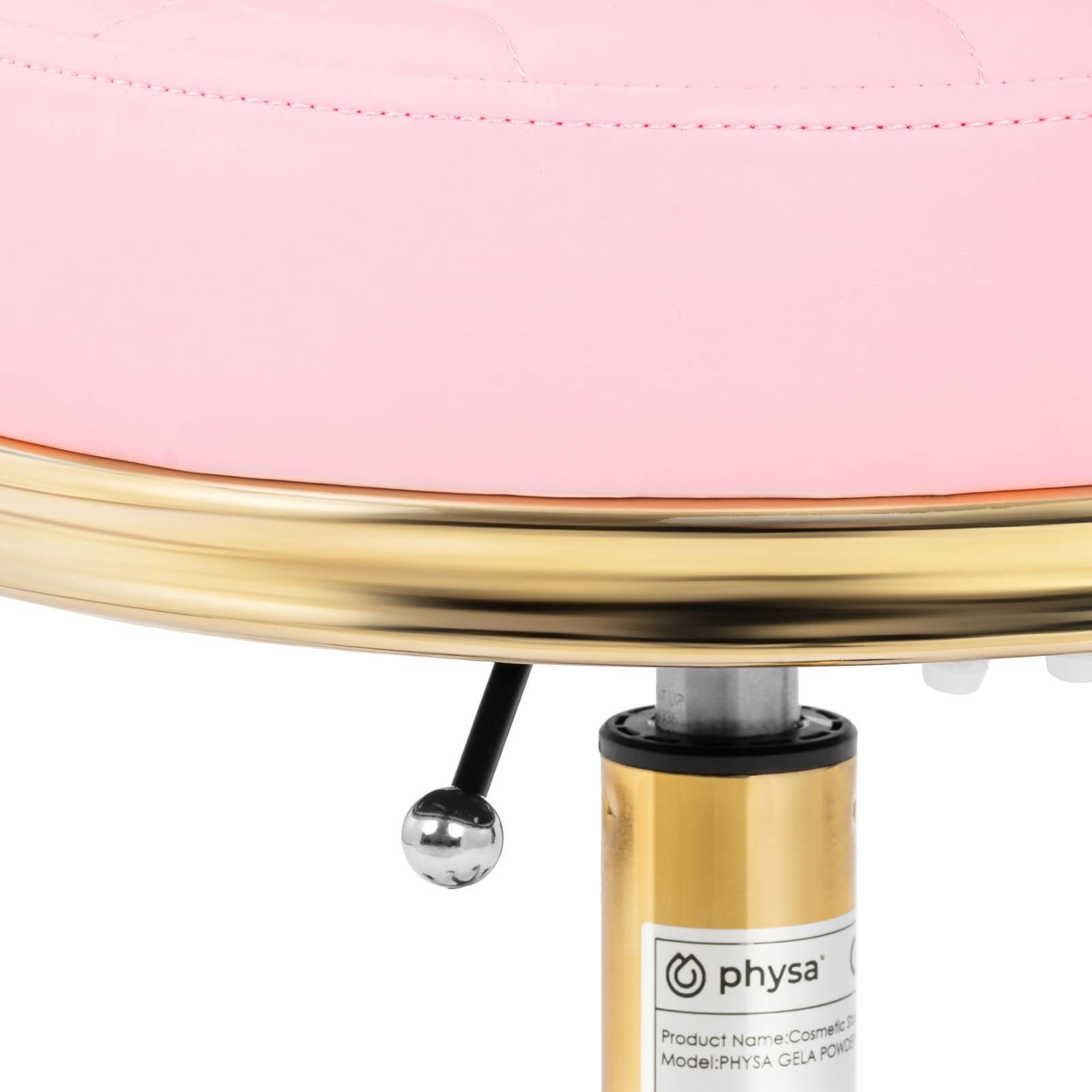 Physa Drehstuhl Rollhocker mit Lehne Friseurhocker 51 - 66 cm 150 kg Zartrosa & Golden, Zartrosa, Golden – Bild 2 von 5