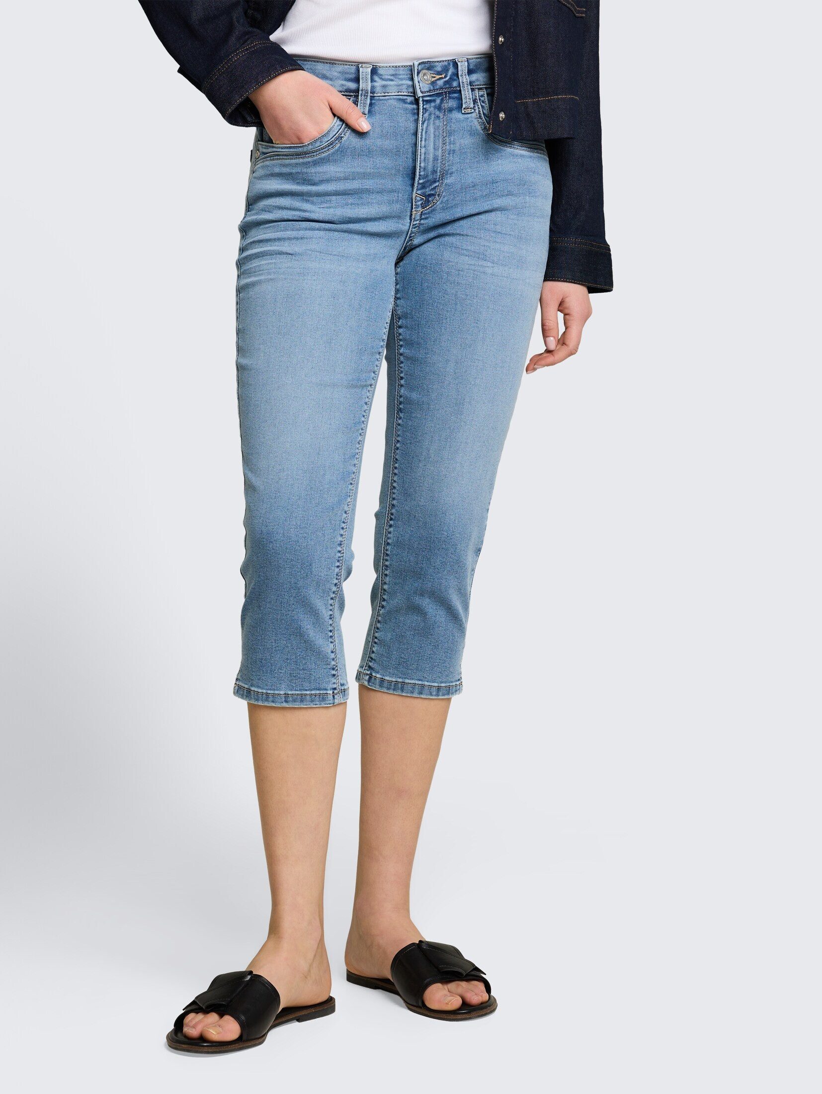 TOM TAILOR Slim-fit-Jeans Jeanshosen TTLENE SLIM Capri Jeans mit hohem Stretch
