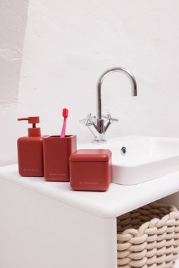TOM TAILOR HOME Badaccessoire-Set Badezimmer Zahnbürstenhalter Rot, 2x Zahnputzbecher, Polyresin, Trendfarbe Coral, Glatte Oberfläche