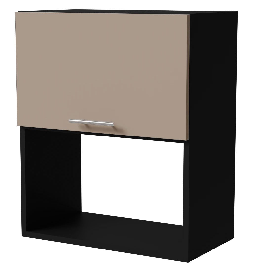 Feldmann-Wohnen Mikrowellenumbauschrank Brerra (W2MK/60, 1 Klappe, 1 Gerätefach, 1-St., moderne Optik, lackierte Fronten, 60x32,5x72cm) schwarz / RAL 1019 graubeige Matt