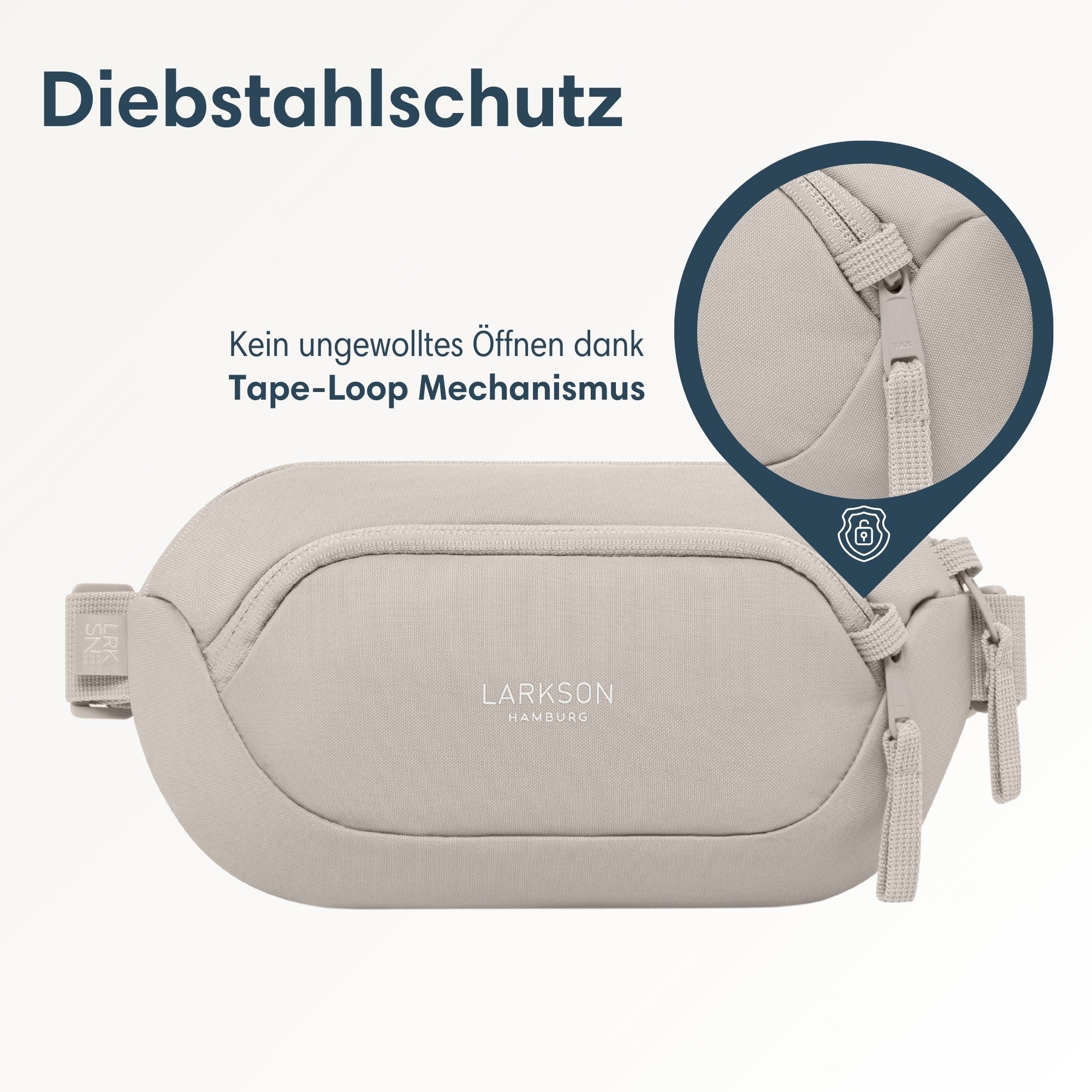LARKSON Gürteltasche Helge Bauchtasche mit RFID-Blocker für Alltag & (1-tlg), Anti-Diebstahl-Loops über Reißverschluss, Wasserabweisend – Bild 4 von 5